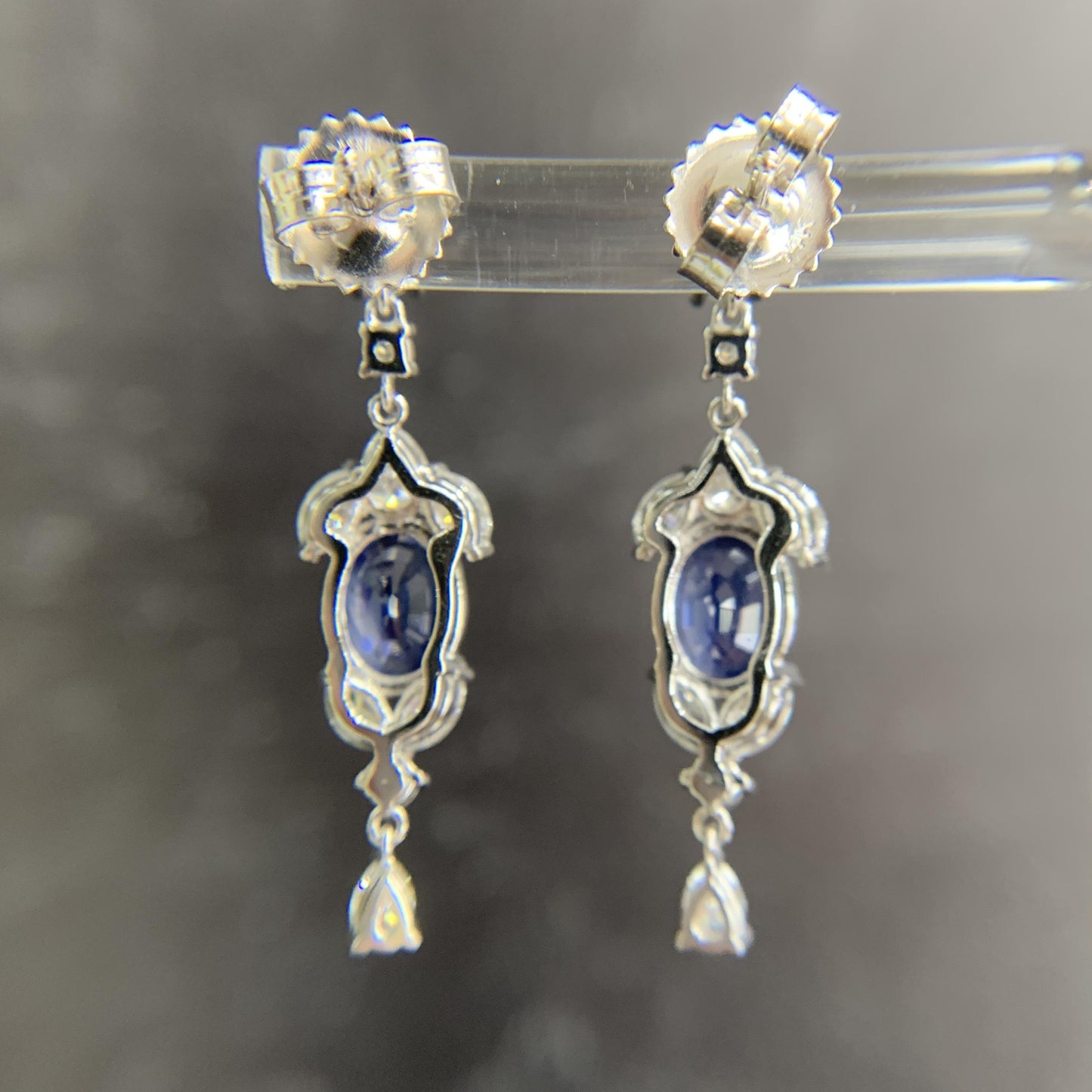 Vintage Sapphire and Diamond Dangle Earrings Platinum