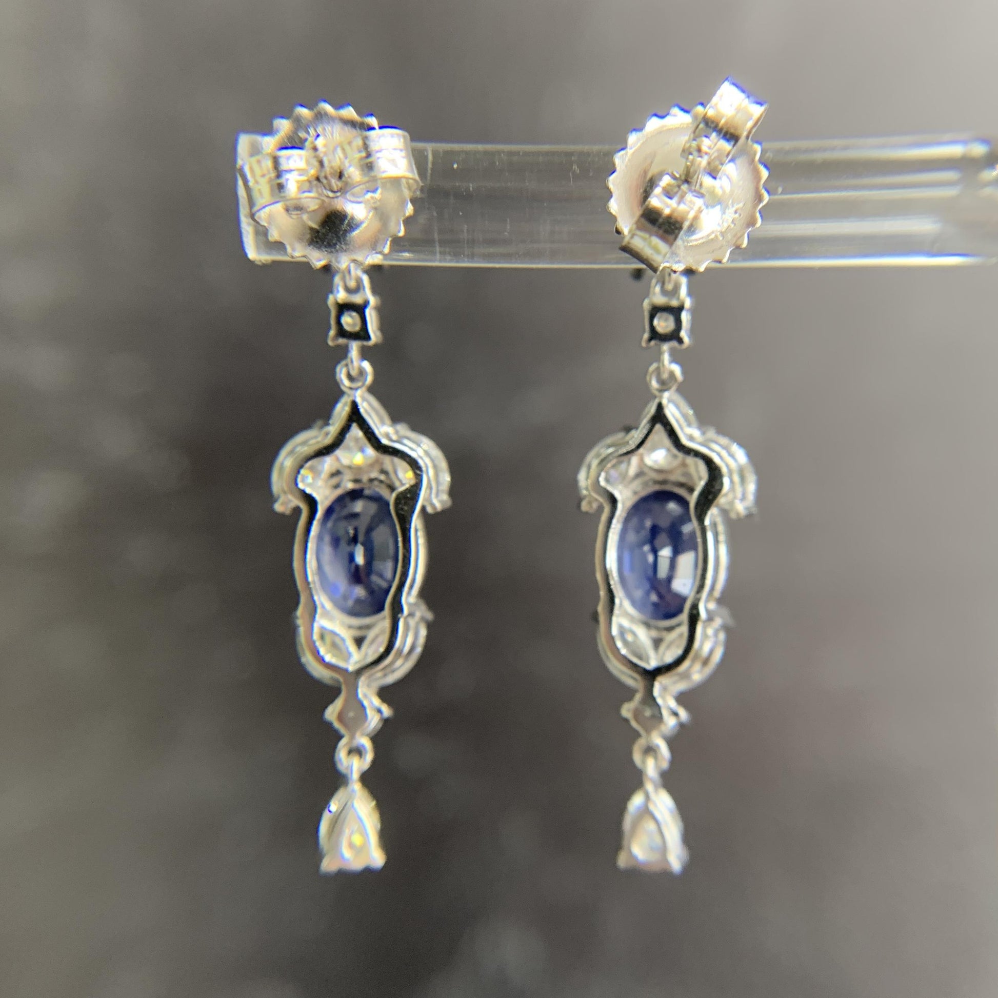 Vintage Sapphire and Diamond Dangle Earrings Platinum