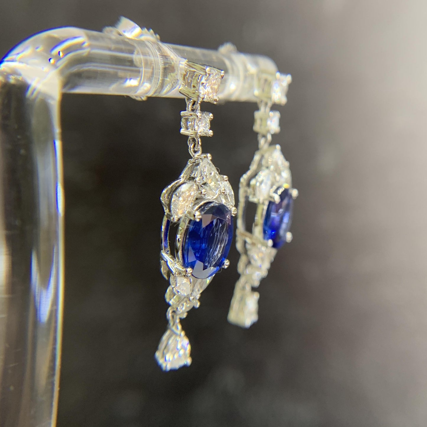 Vintage Sapphire and Diamond Dangle Earrings Platinum