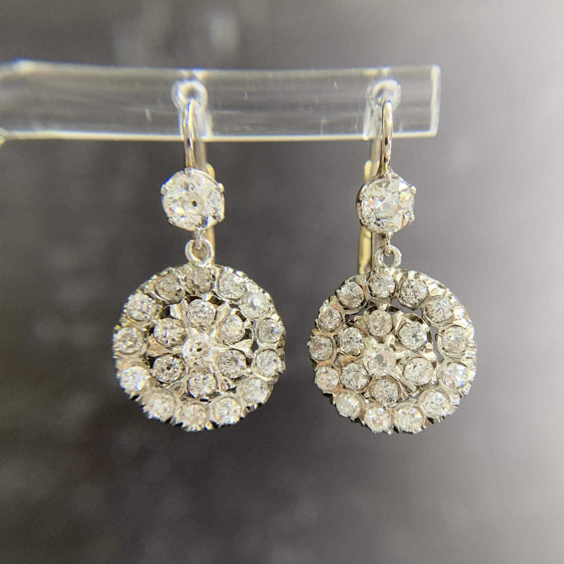 Vintage Old Mine Cut Diamond Drop Earrings Silver/Gold
