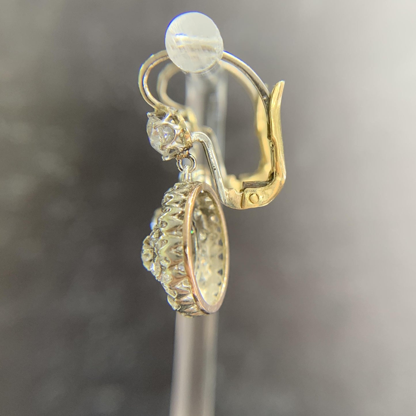 Vintage Old Mine Cut Diamond Drop Earrings Silver/Gold