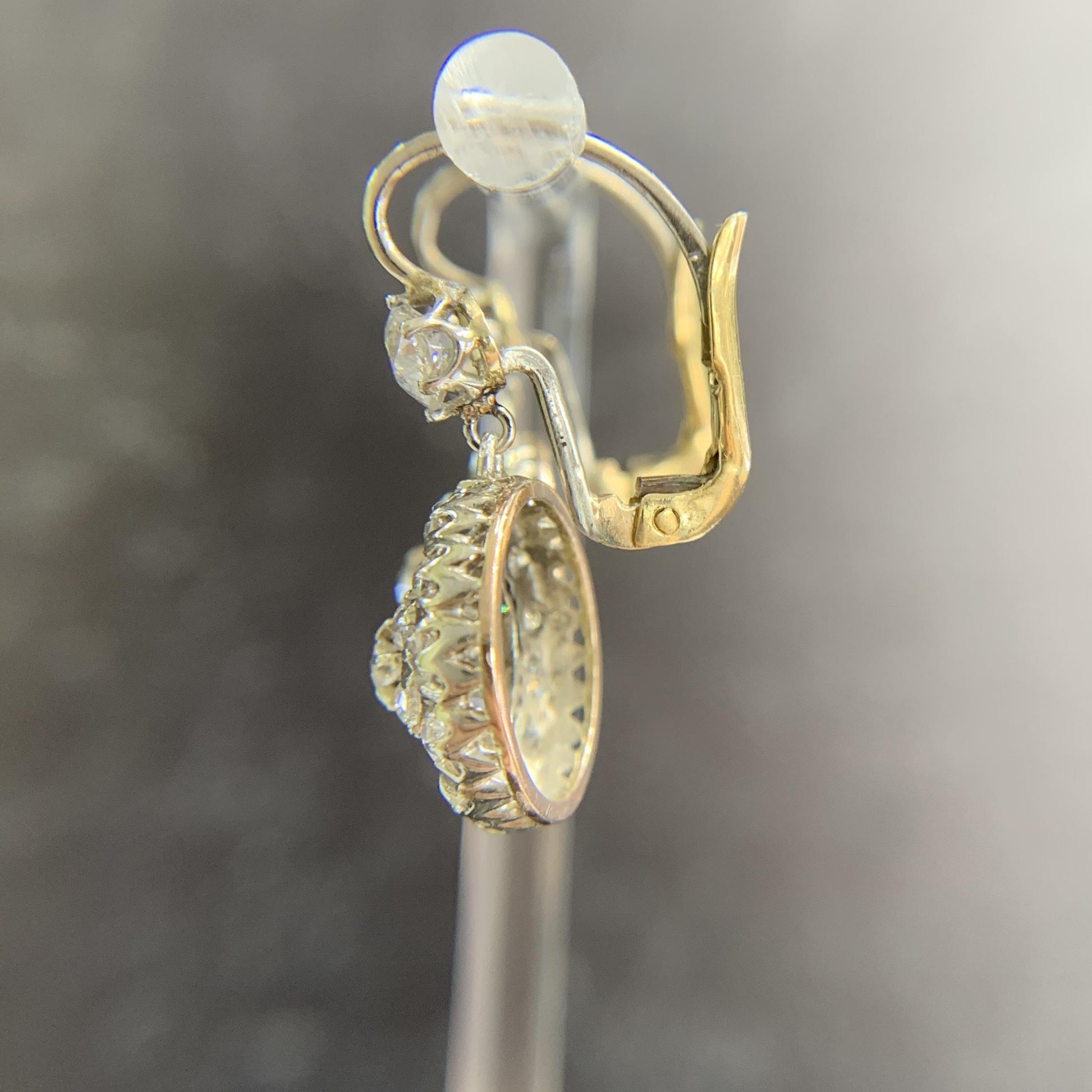 Vintage Old Mine Cut Diamond Drop Earrings Silver/Gold