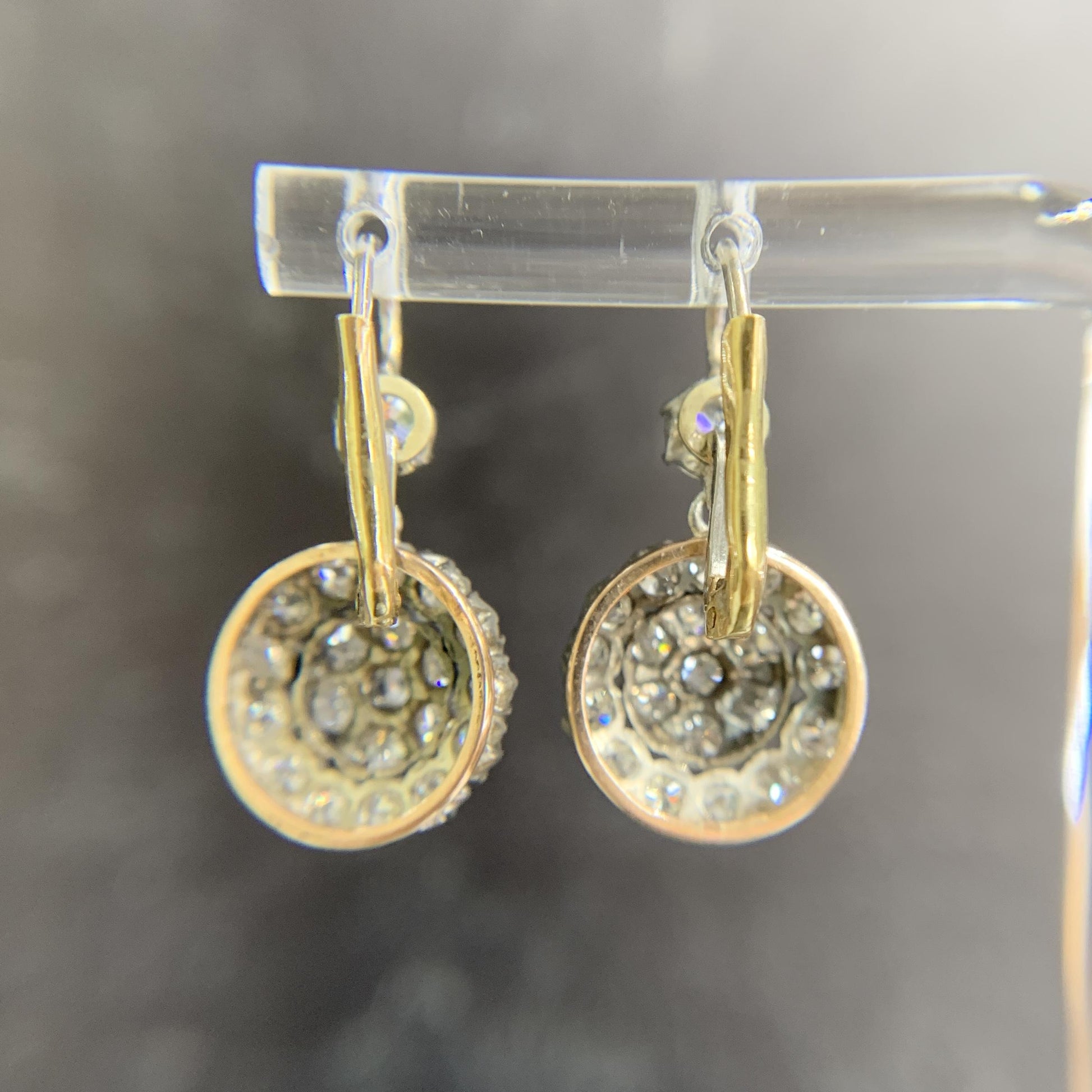 Vintage Old Mine Cut Diamond Drop Earrings Silver/Gold