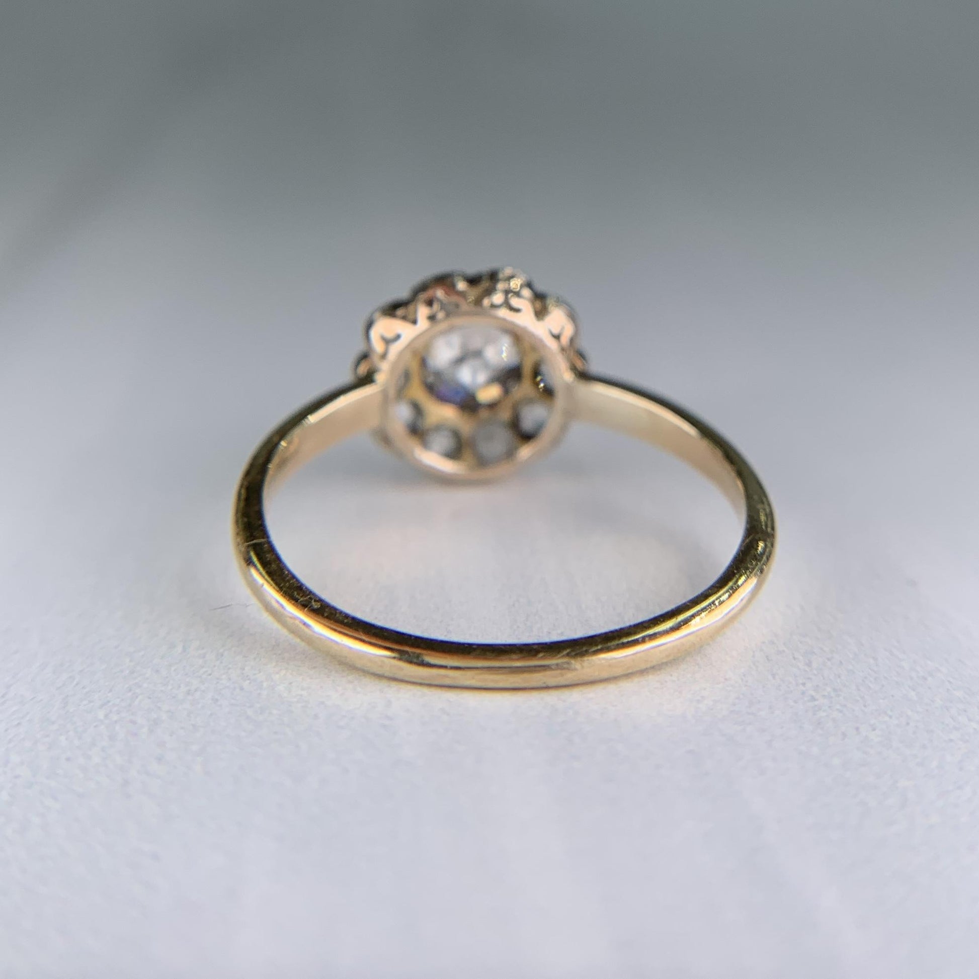 Antique Old Cut Diamond Cluster Flower Ring Silver/14k Yellow Gold
