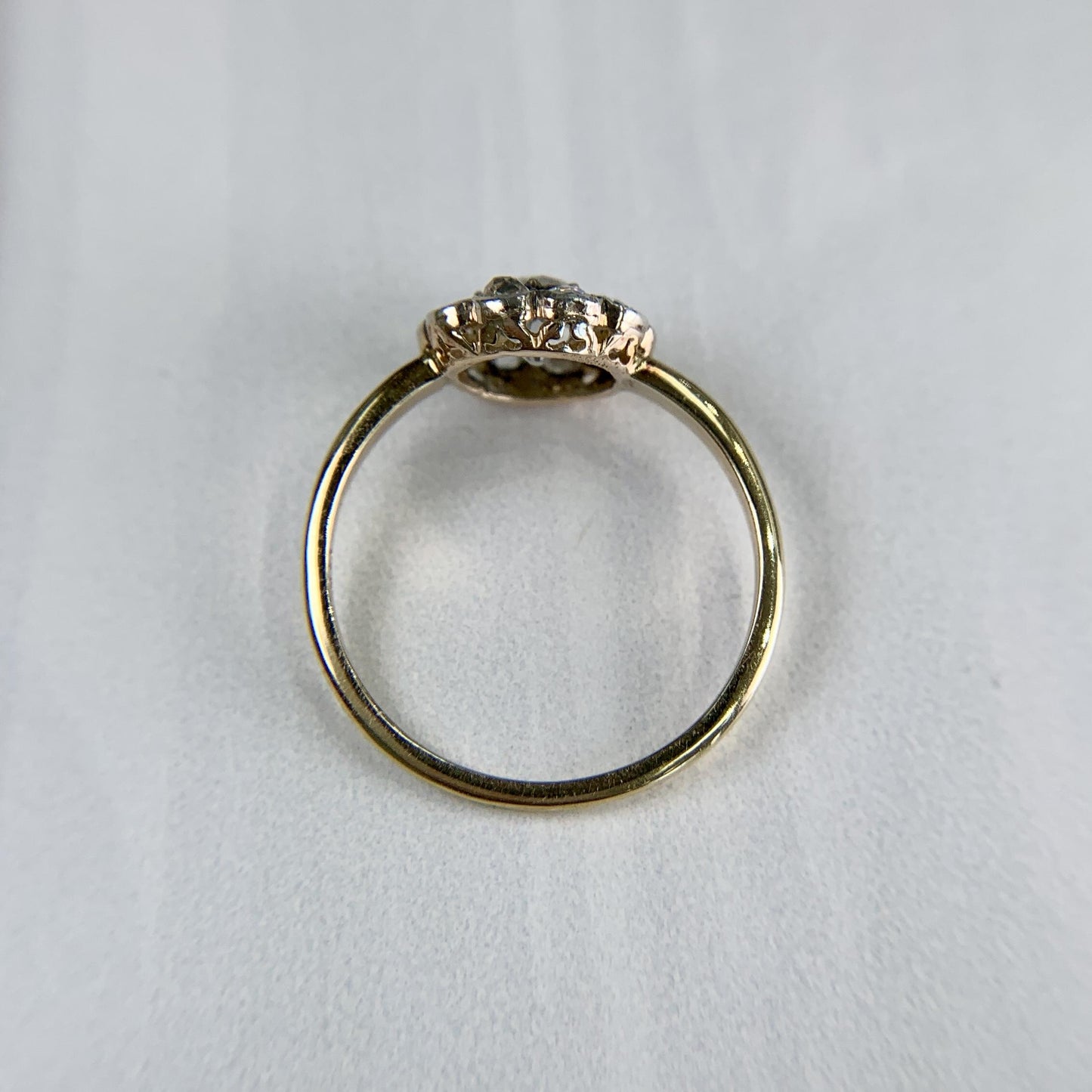 Antique Old Cut Diamond Cluster Flower Ring Silver/14k Yellow Gold