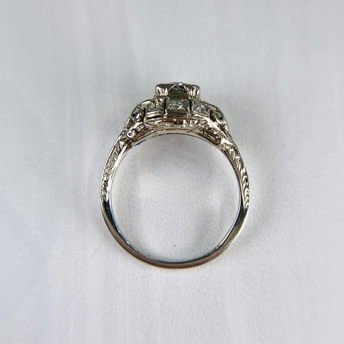 Antique 1930's Art Deco Old European Cut Diamond Engagement Ring 14k White Gold