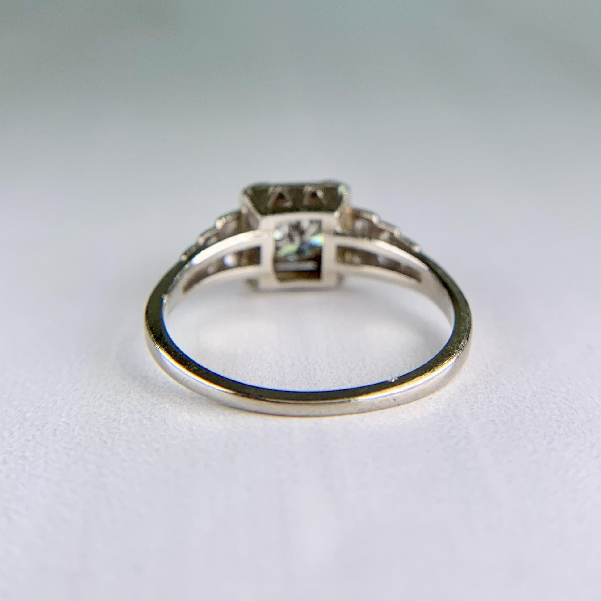 1930's Art Deco Transitional Diamond Engagement Ring 18k White Gold
