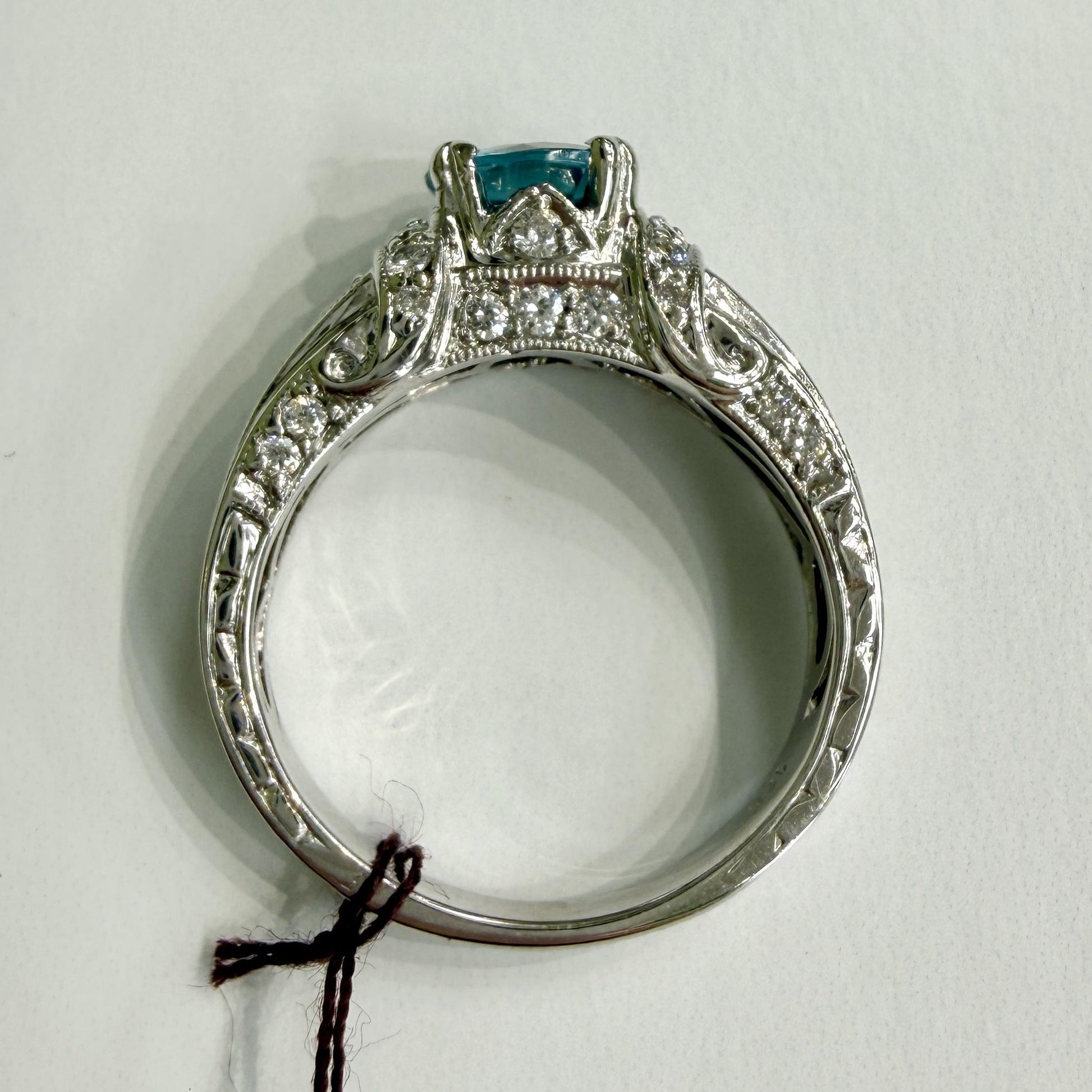 Blue Zircon and Diamond Ring 18k White Gold
