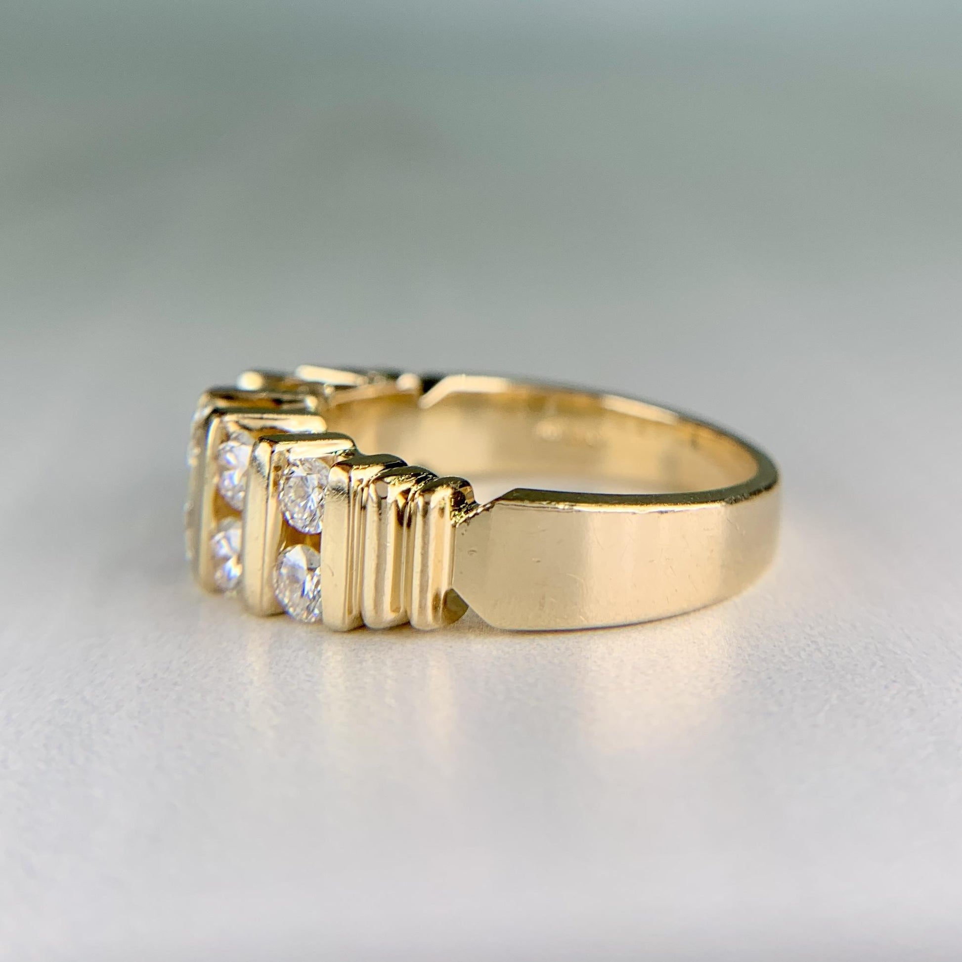 Vintage 1970's Two Row Diamond Band Ring 14k Yellow Gold