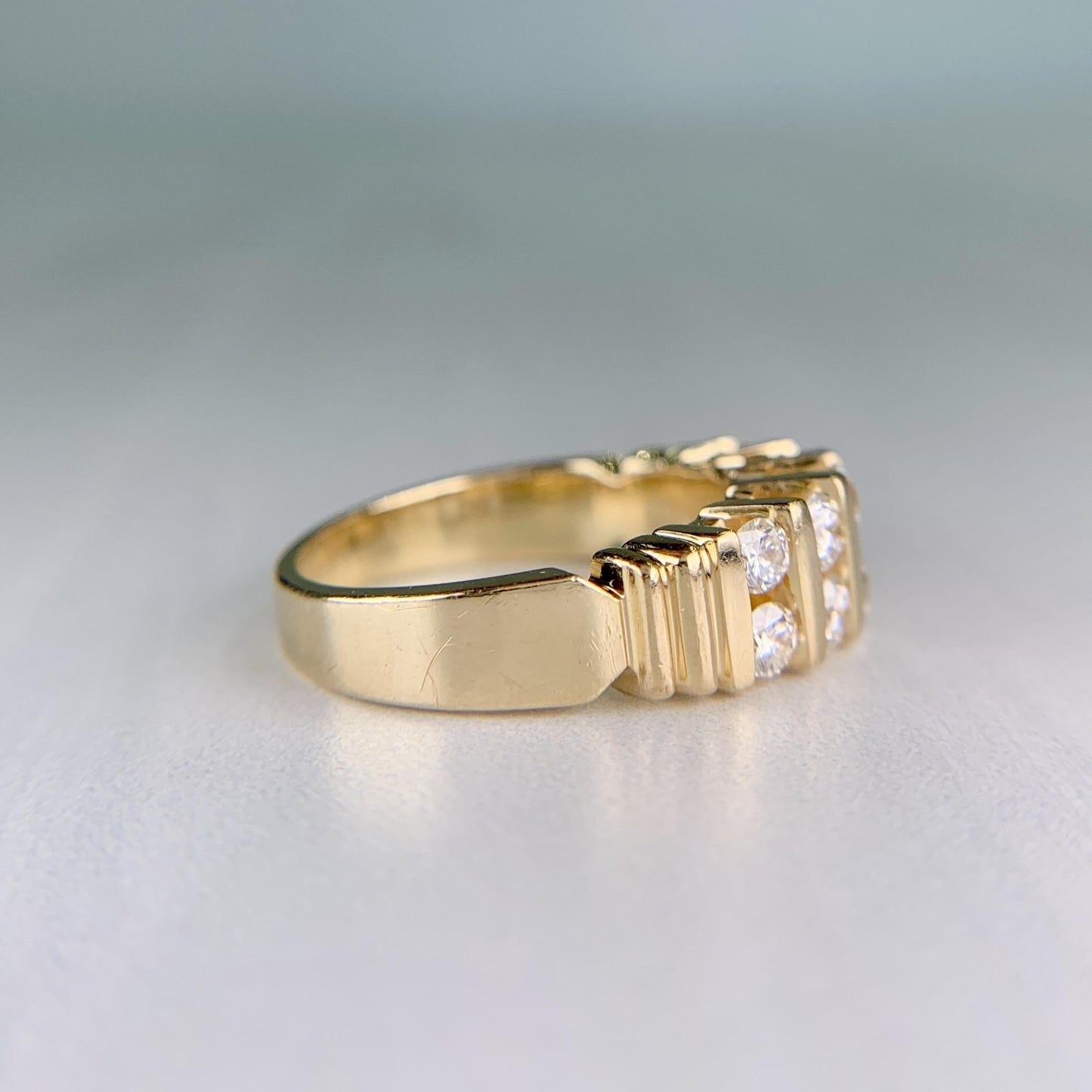 Vintage 1970's Two Row Diamond Band Ring 14k Yellow Gold