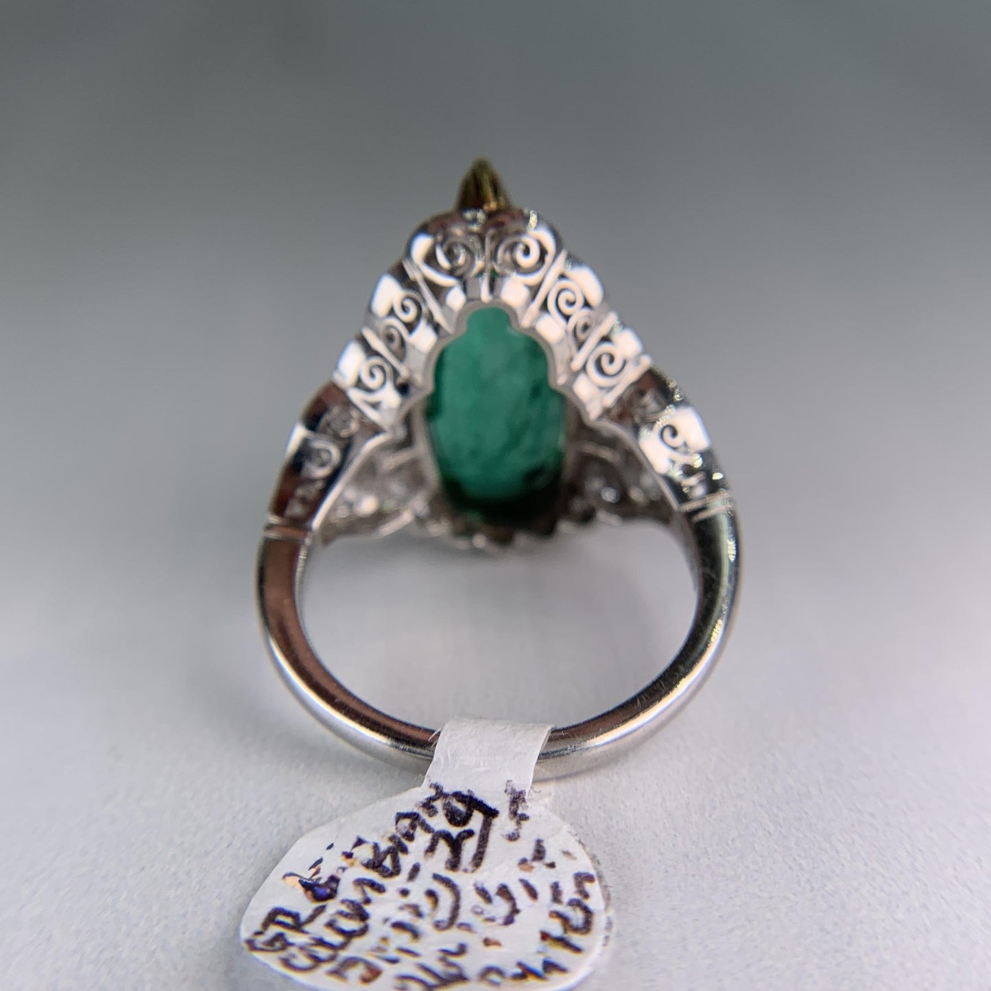 Estate Columbian Emerald and Old Cut Diamond Ring Platinum/18k Yellow Gold