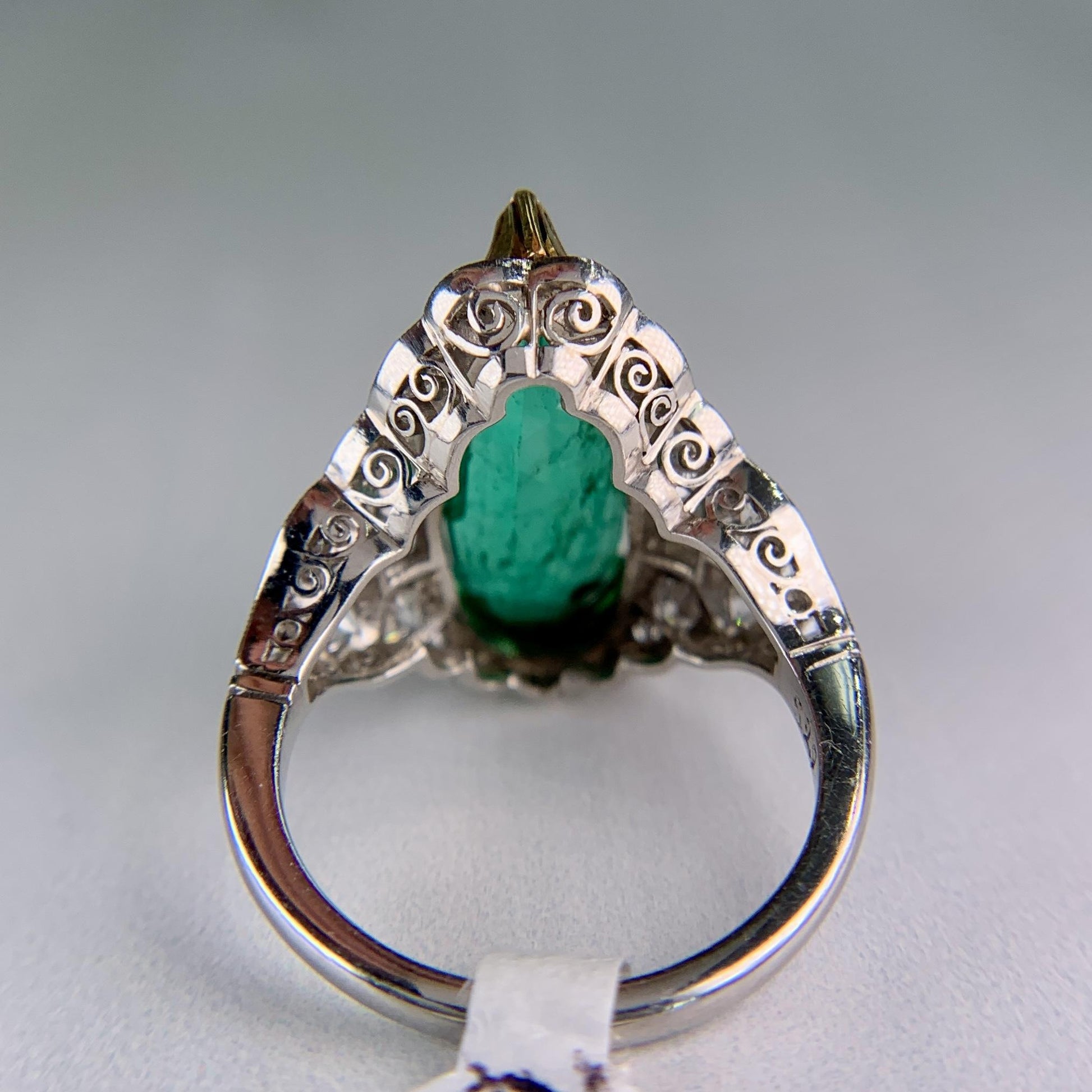Estate Columbian Emerald and Old Cut Diamond Ring Platinum/18k Yellow Gold