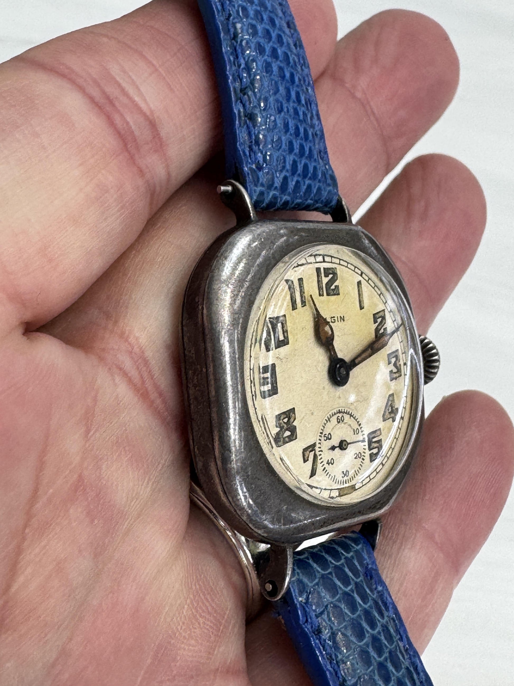 Rare 1917 Elgin Trench Sterling Silver Watch Wristwatch Running strong