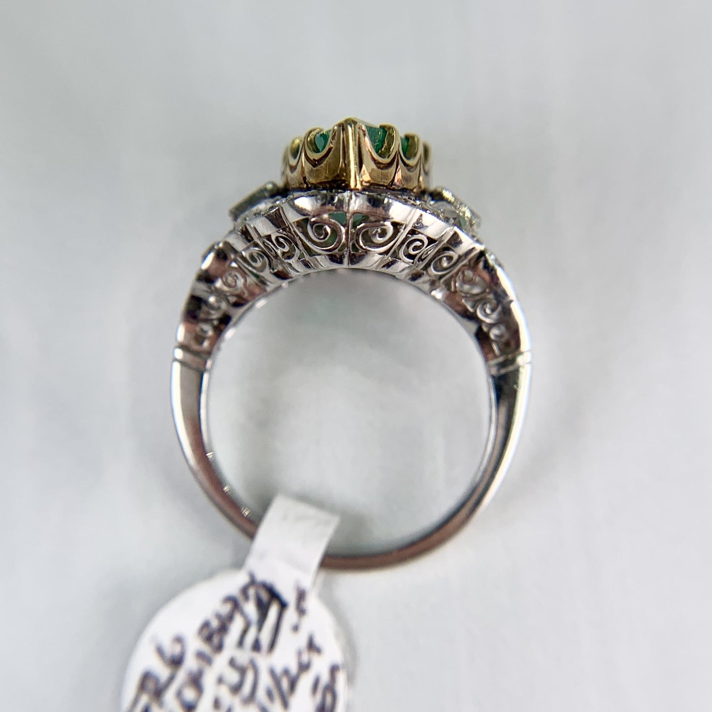 Estate Columbian Emerald and Old Cut Diamond Ring Platinum/18k Yellow Gold