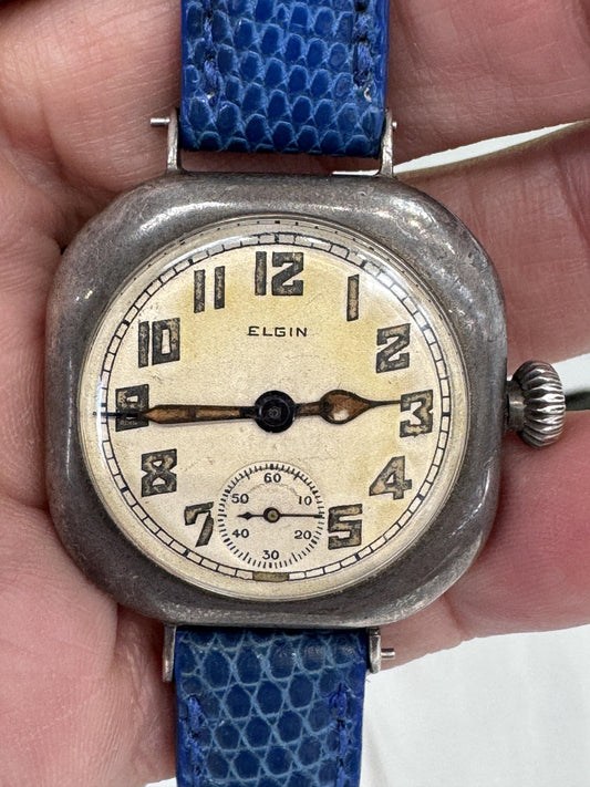 Rare 1917 Elgin Trench Sterling Silver Watch Wristwatch Running strong