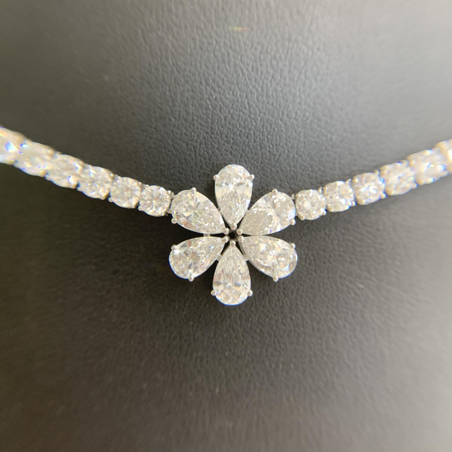 Platinum 24.5ctw Lab Diamond Flower Tennis Necklace 16.5"