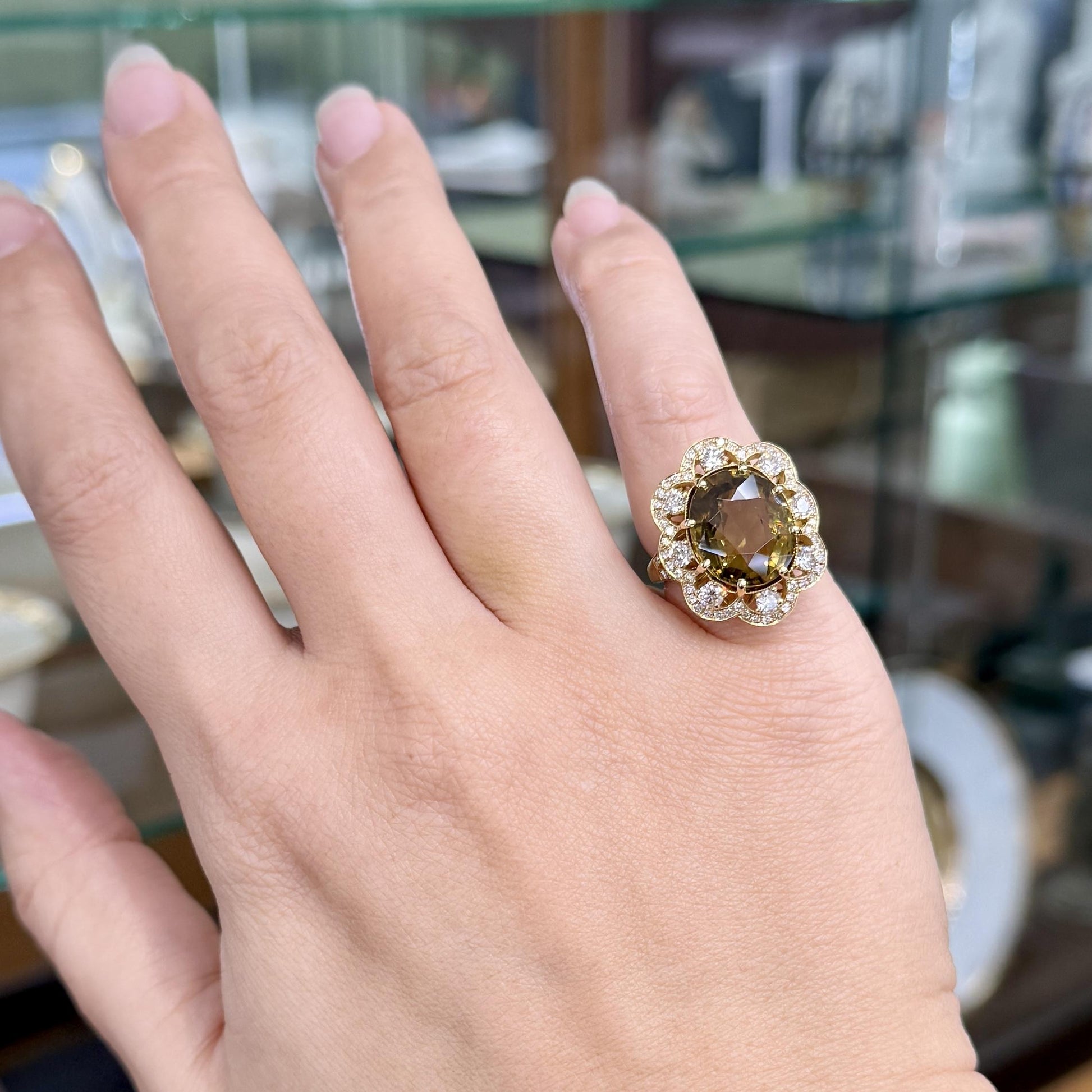 Zircon and Diamond Halo Ring 14k Yellow Gold