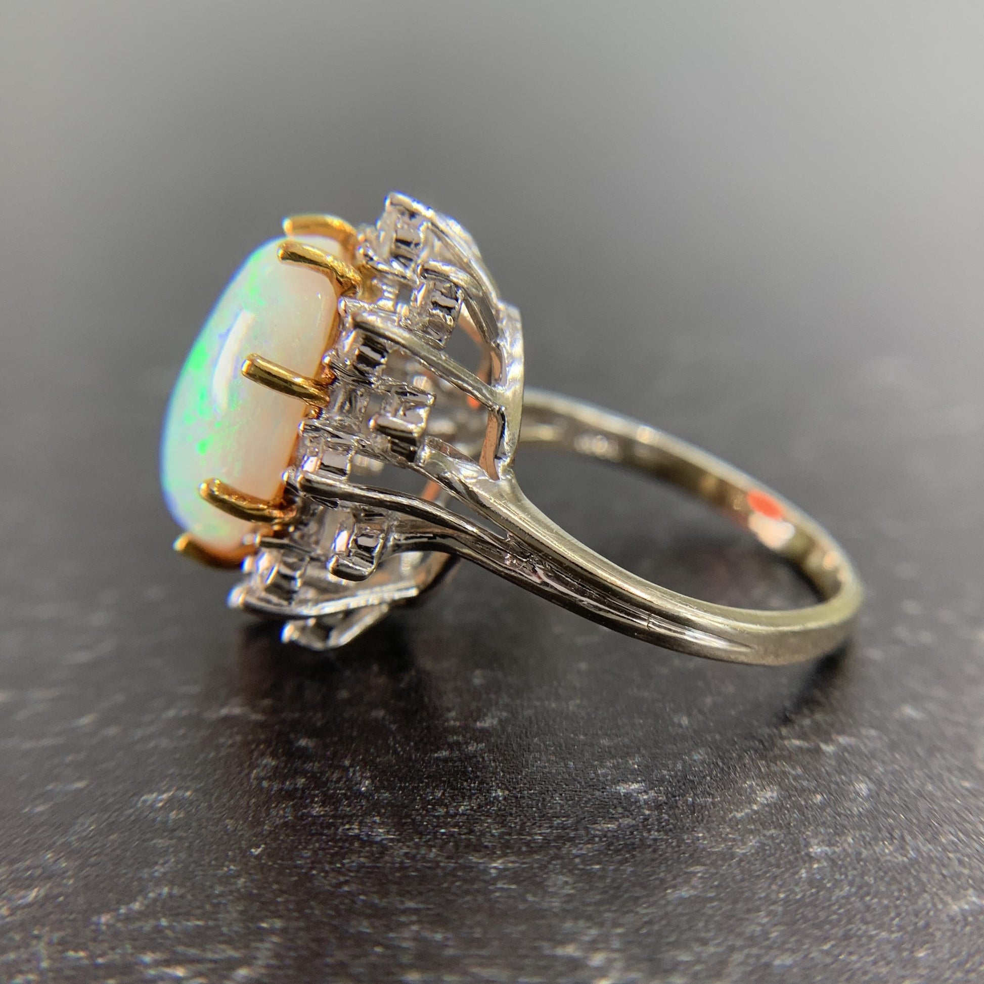 Vintage 1970's Opal and Diamond Halo Ring 14k Gold