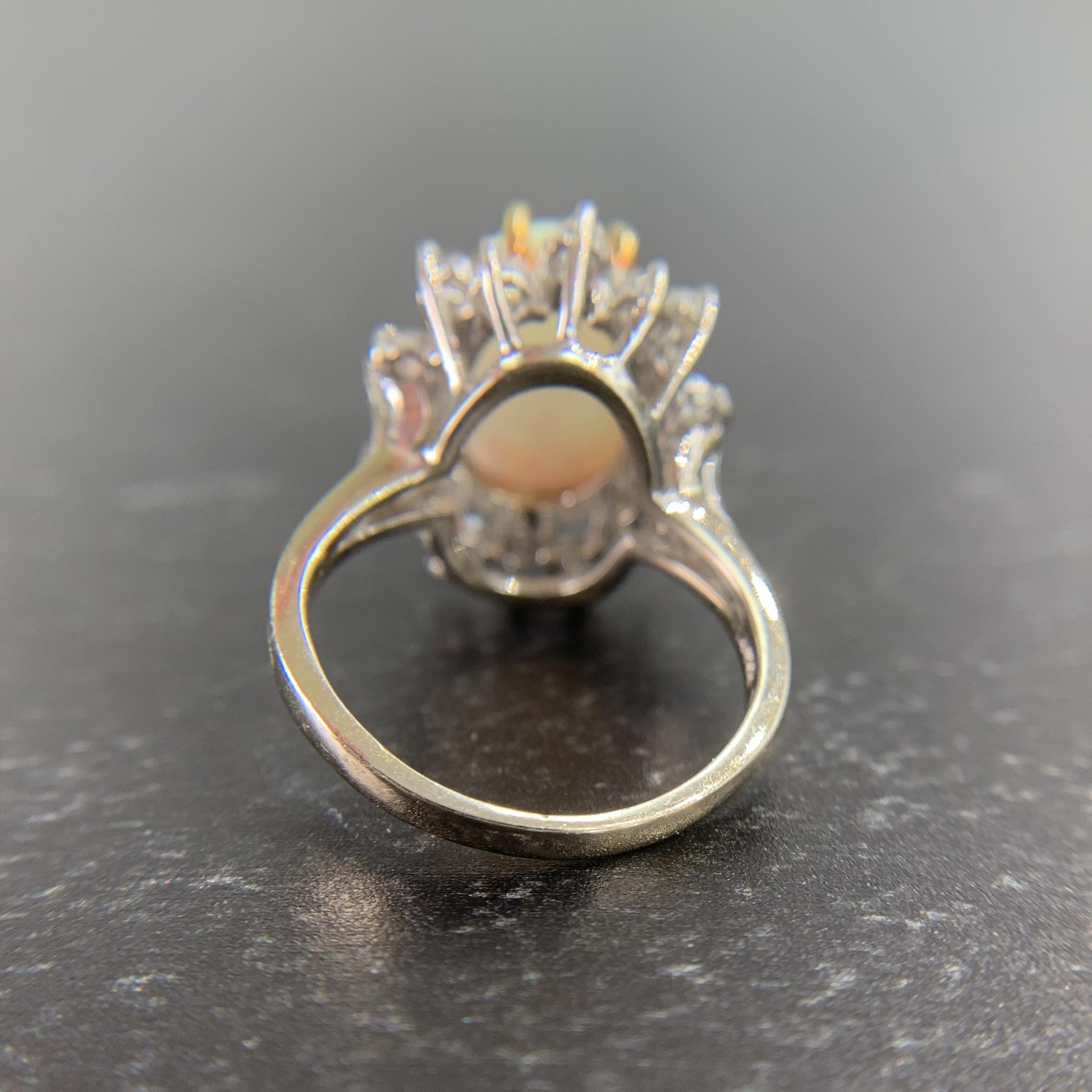 Vintage 1970's Opal and Diamond Halo Ring 14k Gold
