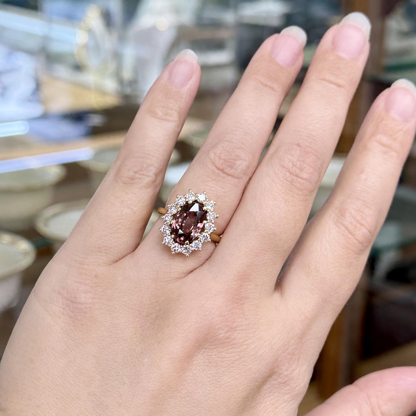 Zircon and Diamond Halo Ring 14k Yellow Gold