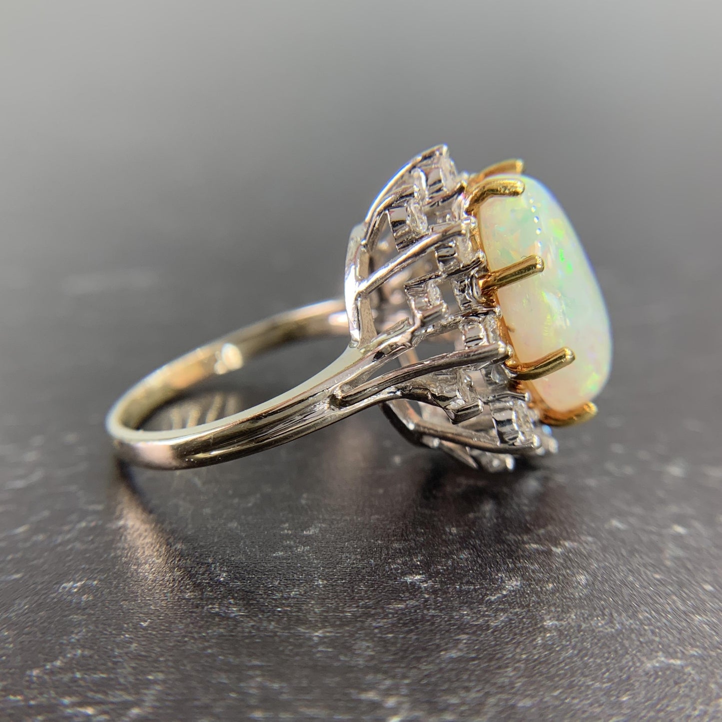 Vintage 1970's Opal and Diamond Halo Ring 14k Gold