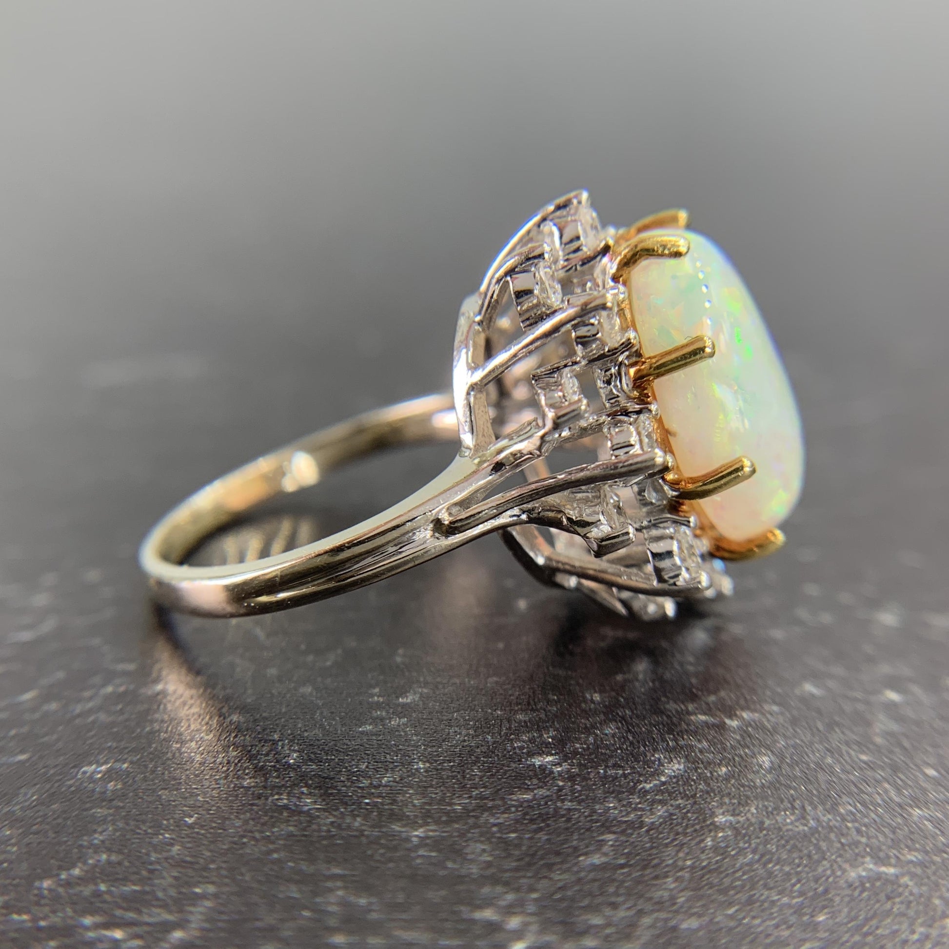 Vintage 1970's Opal and Diamond Halo Ring 14k Gold