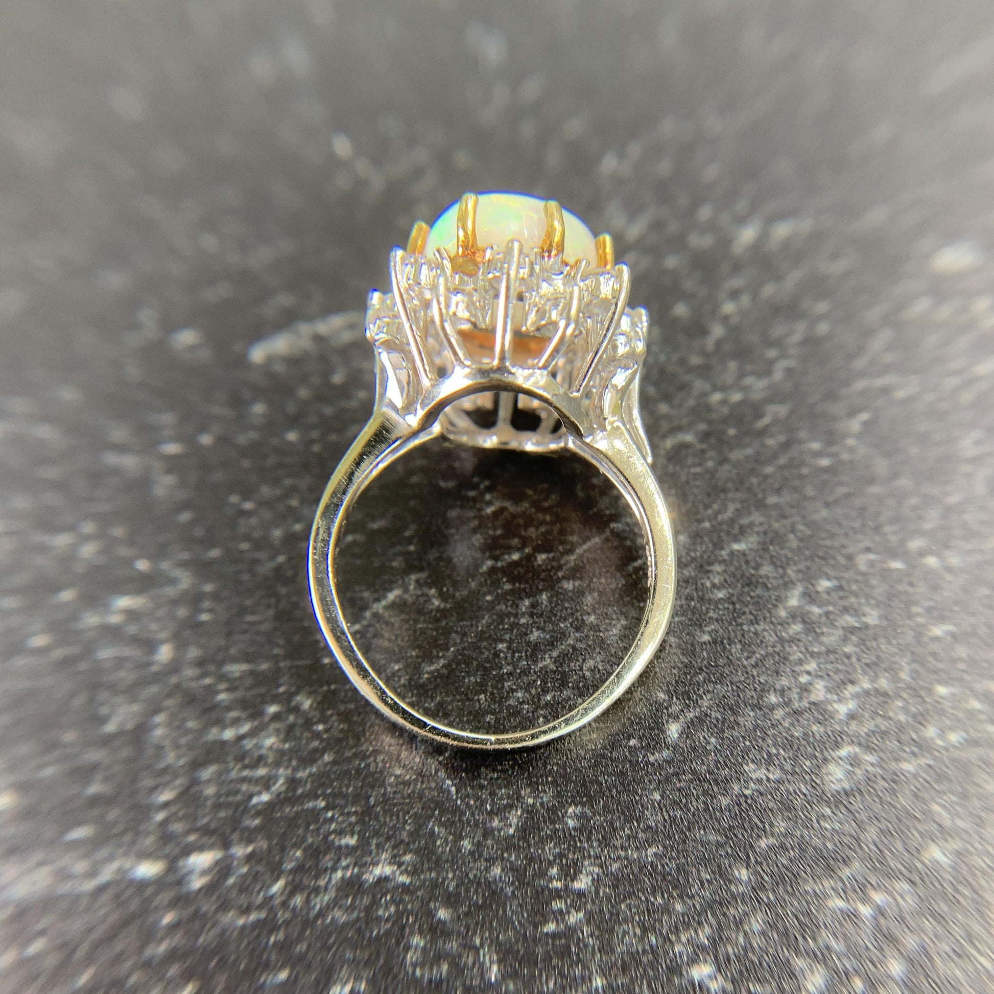 Vintage 1970's Opal and Diamond Halo Ring 14k Gold