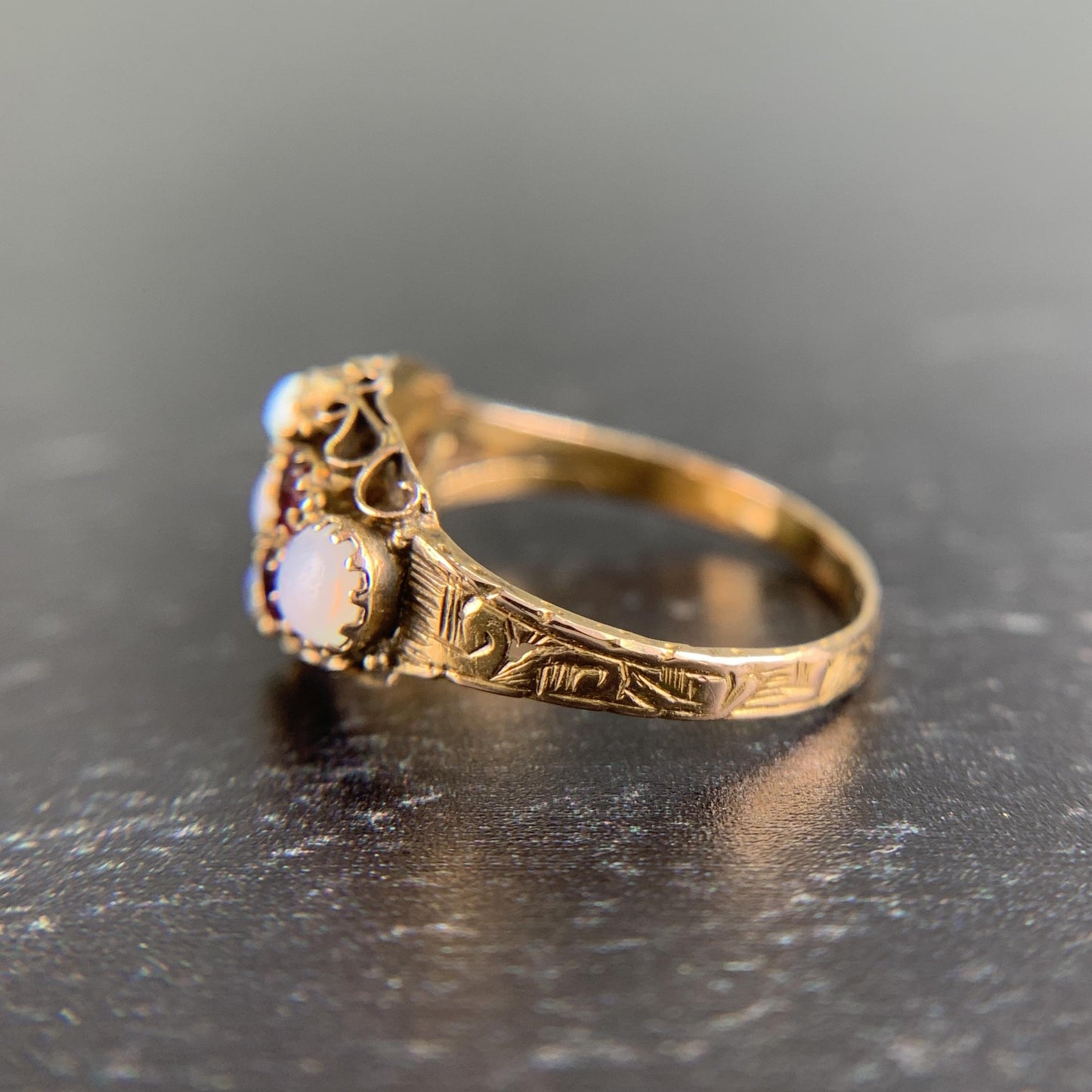Antique 1880's Victorian Opal and Garnet Ring 15k Gold