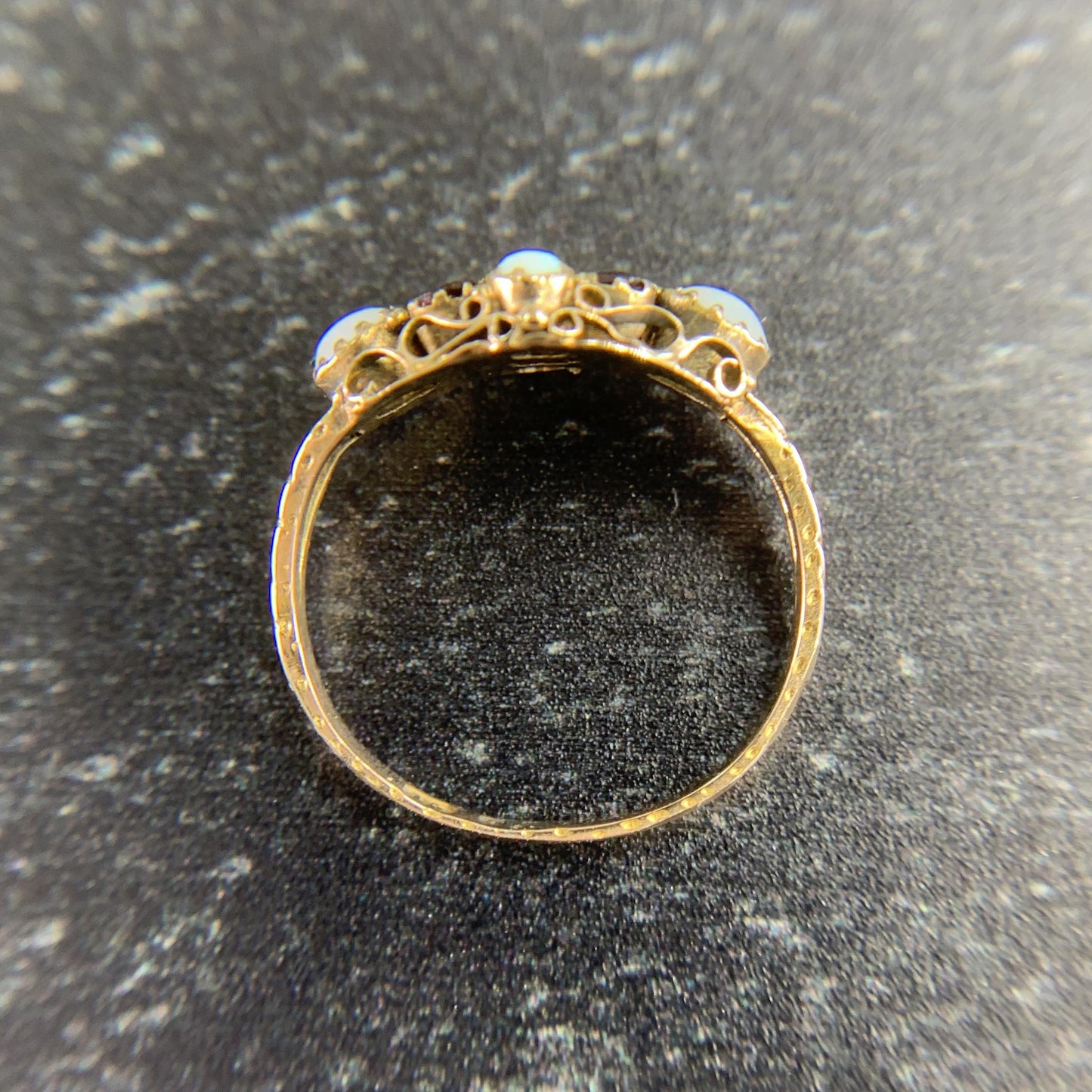 Antique 1880's Victorian Opal and Garnet Ring 15k Gold