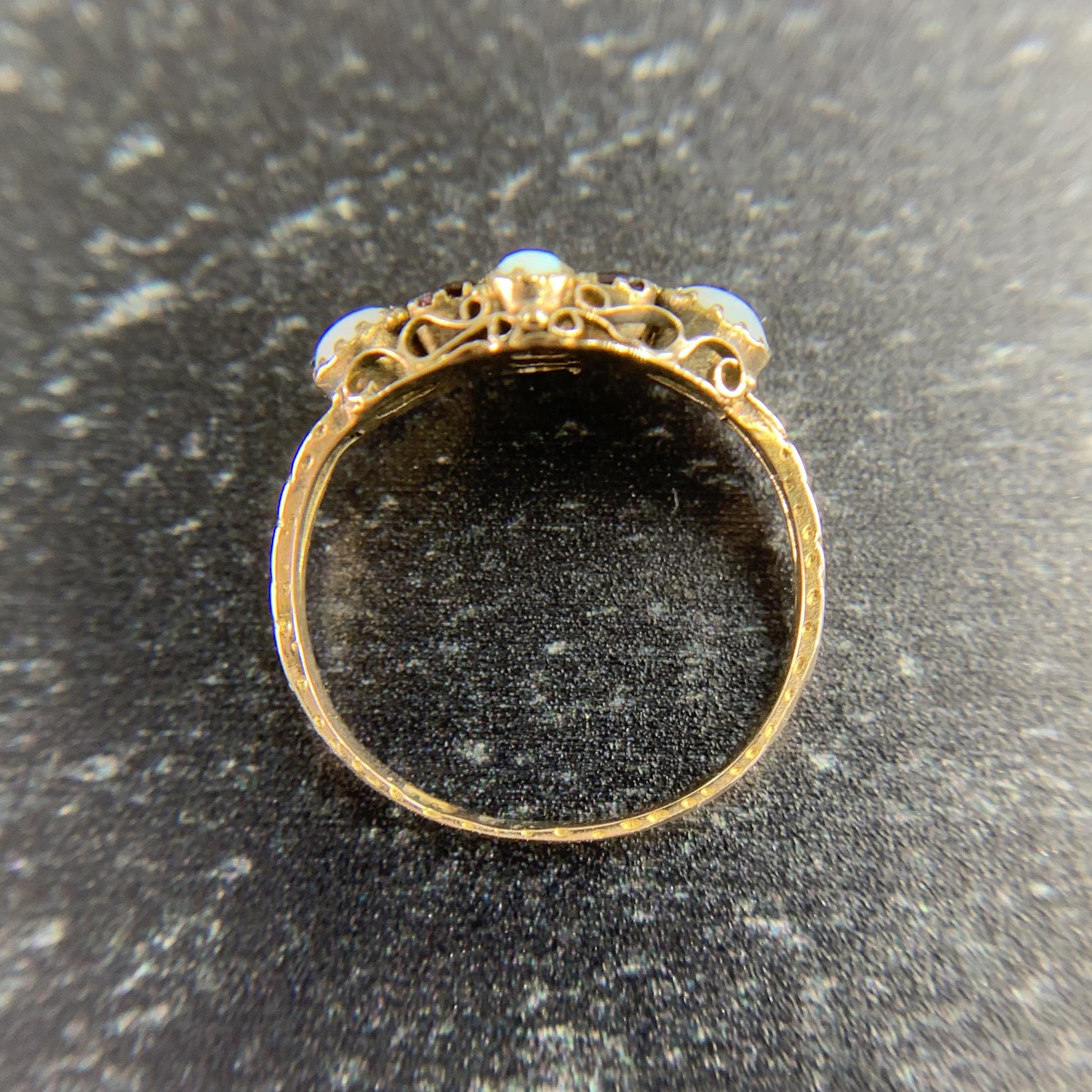 Antique 1880's Victorian Opal and Garnet Ring 15k Gold