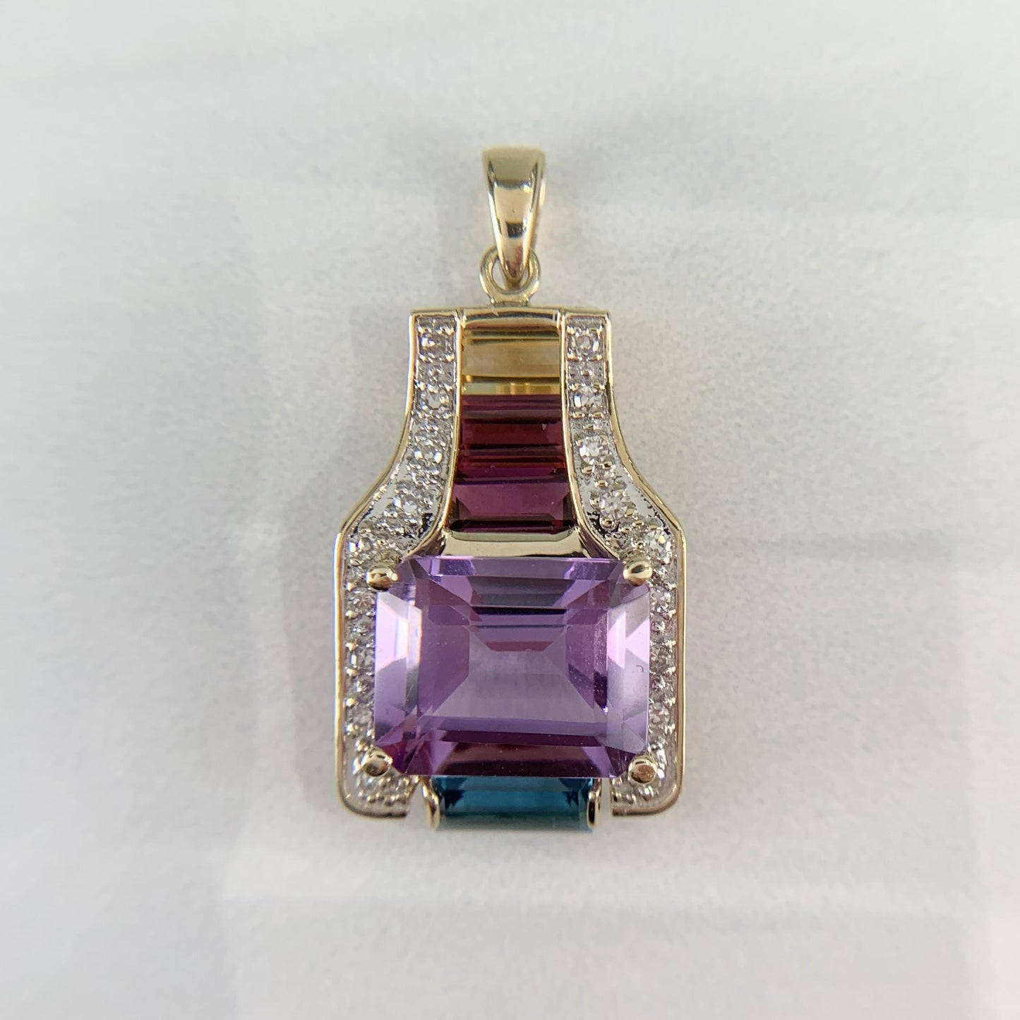 Colorful Multi-Gemstone and Diamond Pendant 14k Gold