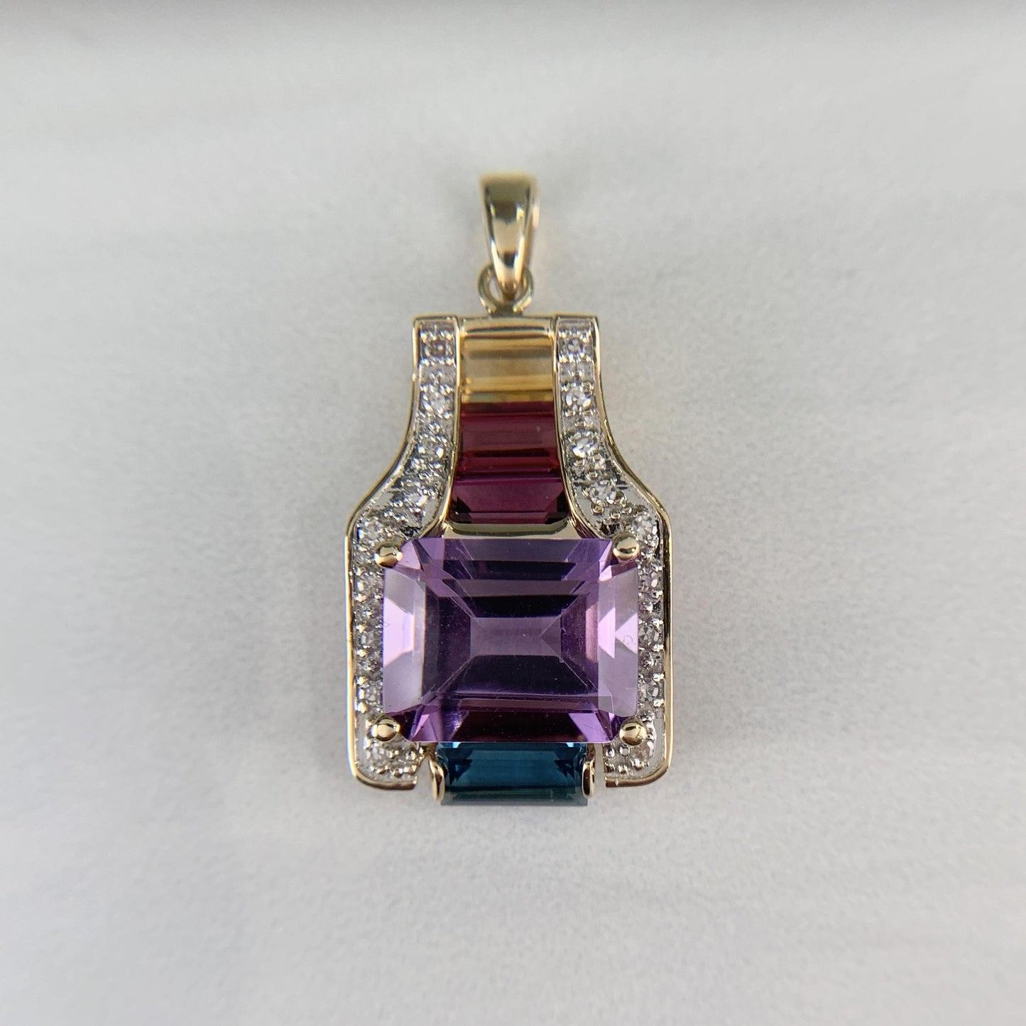 Colorful Multi-Gemstone and Diamond Pendant 14k Gold
