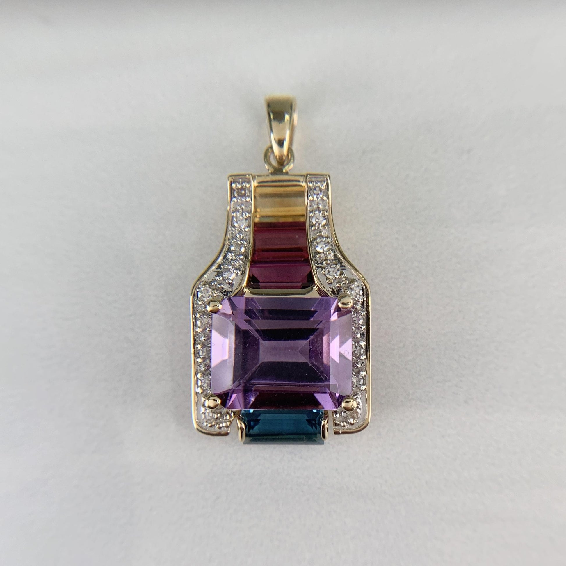 Colorful Multi-Gemstone and Diamond Pendant 14k Gold