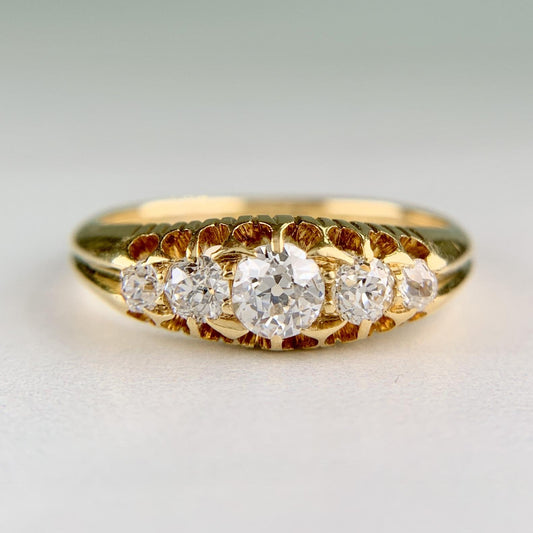 Antique 1896 Chester Assay Old Mine Cut Diamond Ring 18k Yellow Gold