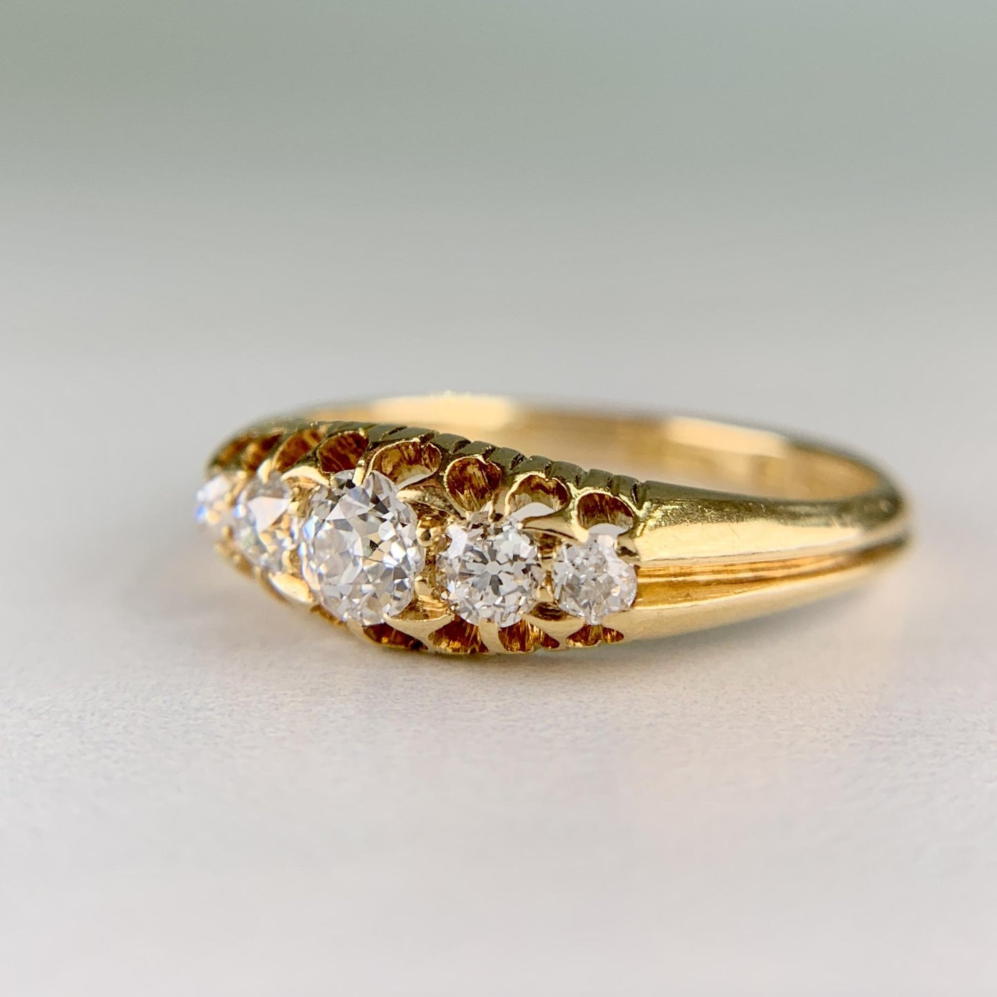 Antique 1896 Chester Assay Old Mine Cut Diamond Ring 18k Yellow Gold