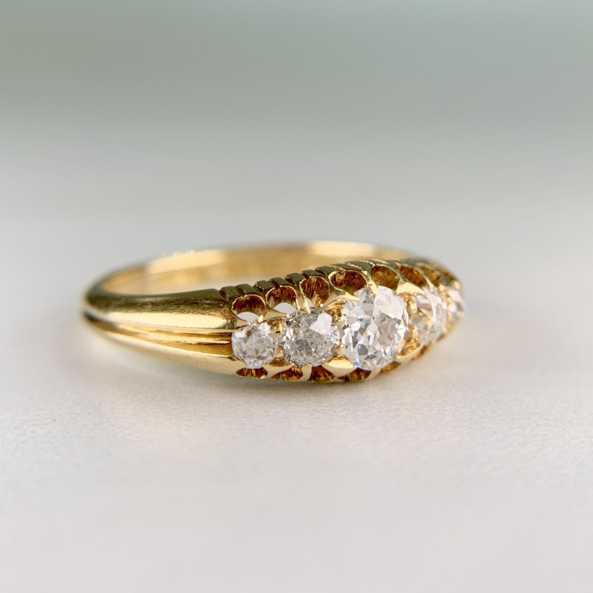 Antique 1896 Chester Assay Old Mine Cut Diamond Ring 18k Yellow Gold