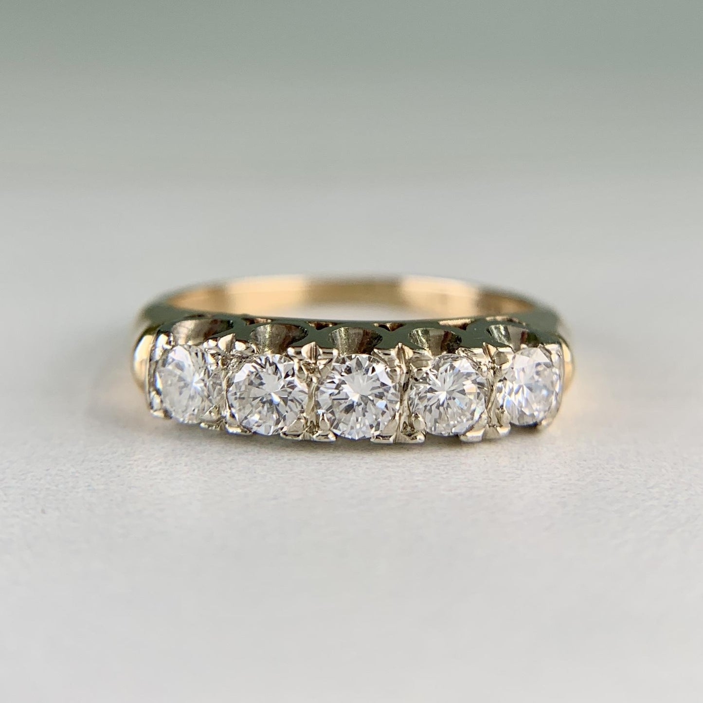 Vintage 1950's 5 Stone Diamond Band Ring 14k Gold