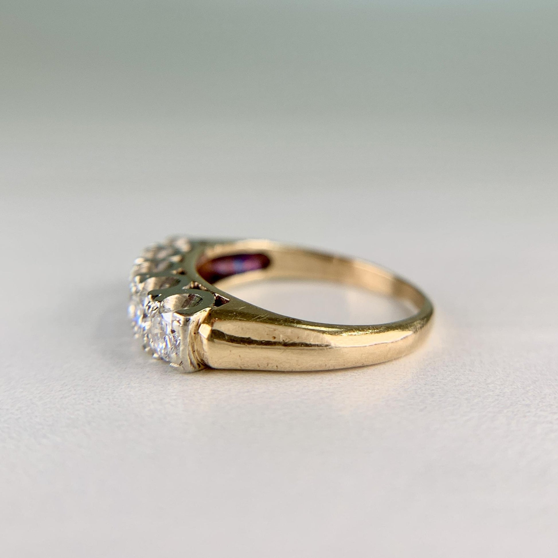 Vintage 1950's 5 Stone Diamond Band Ring 14k Gold