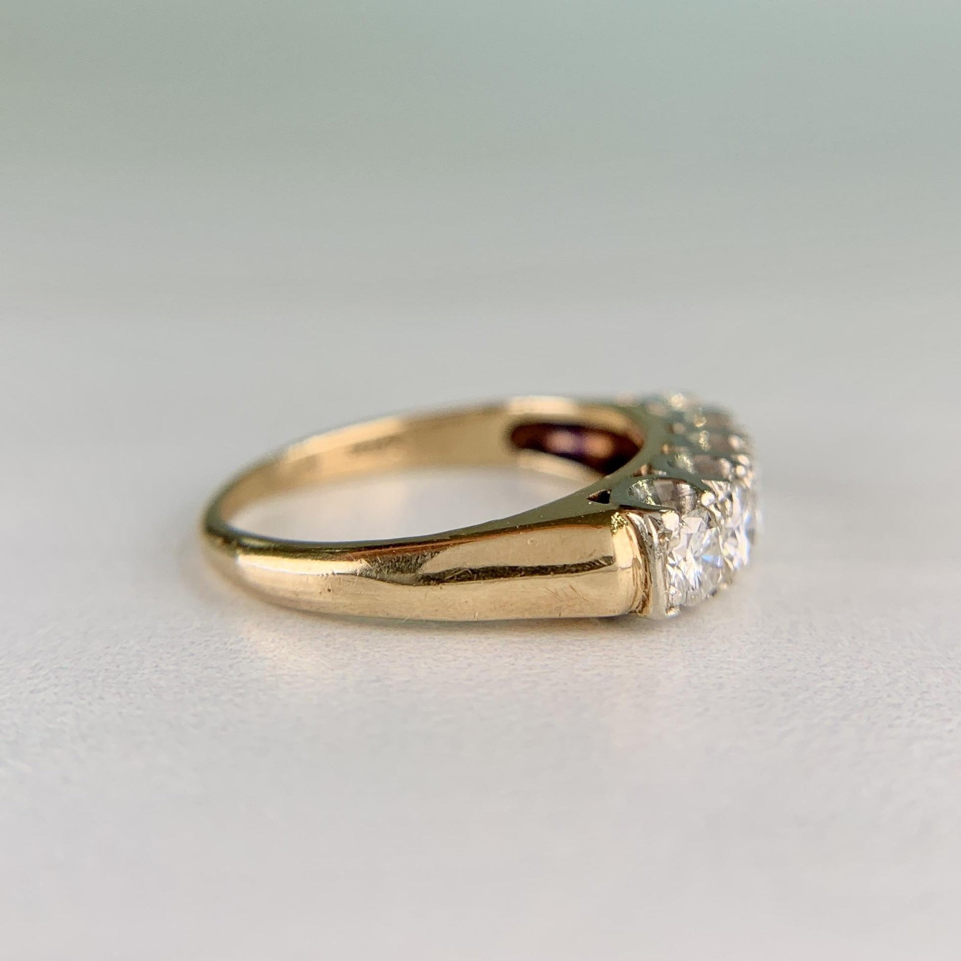 Vintage 1950's 5 Stone Diamond Band Ring 14k Gold