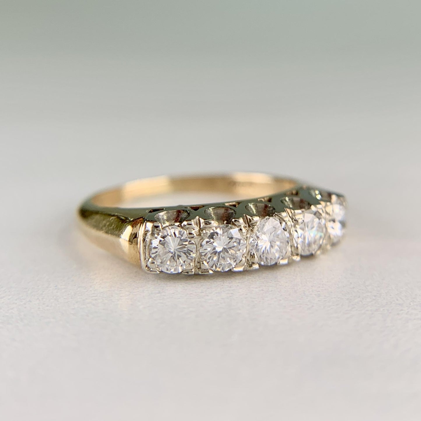 Vintage 1950's 5 Stone Diamond Band Ring 14k Gold