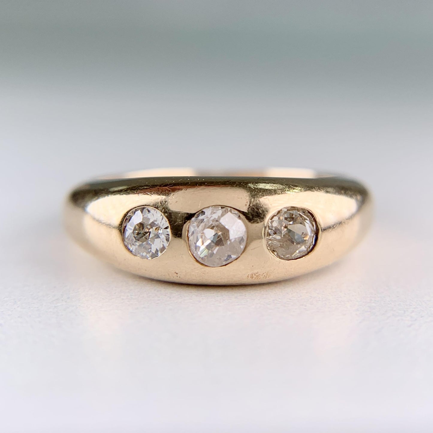 Antique Burnish Set Old Mine Diamond Ring 14k Yellow Gold