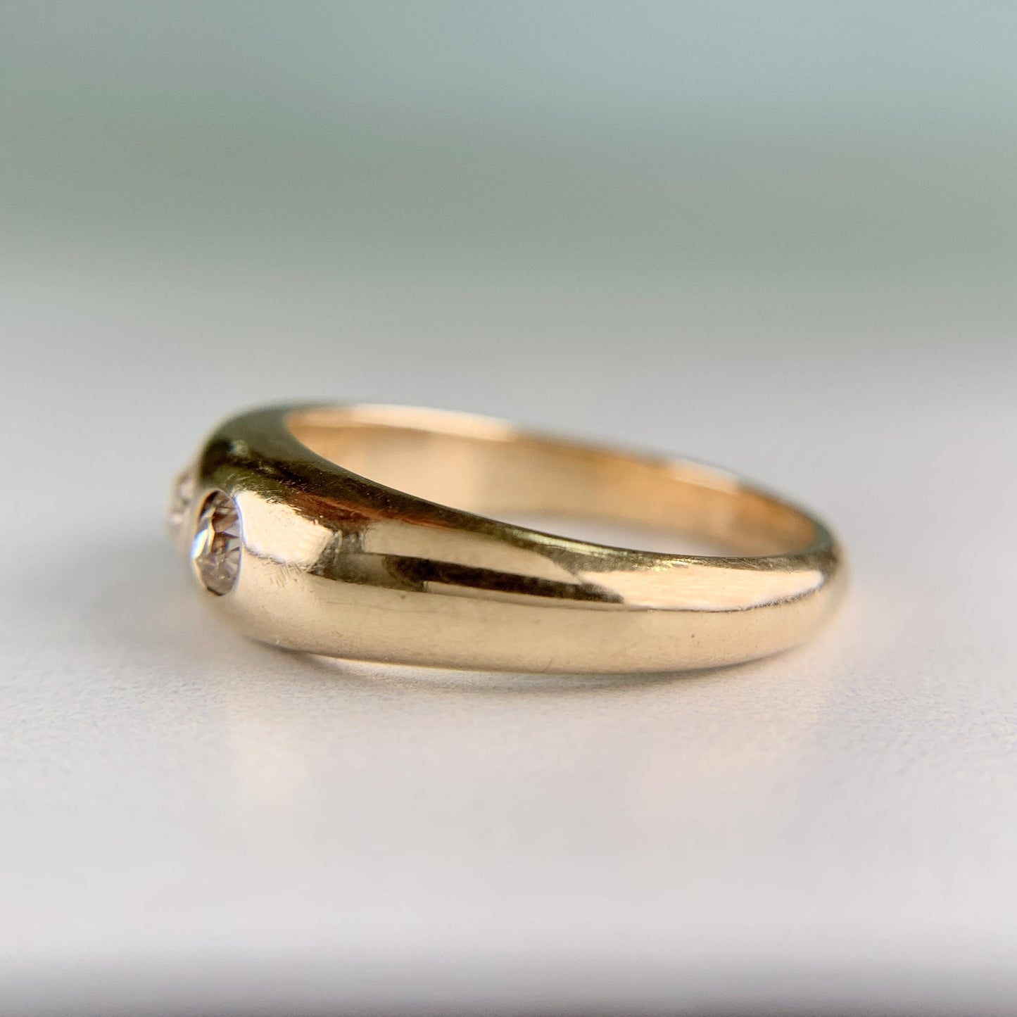 Antique Burnish Set Old Mine Diamond Ring 14k Yellow Gold