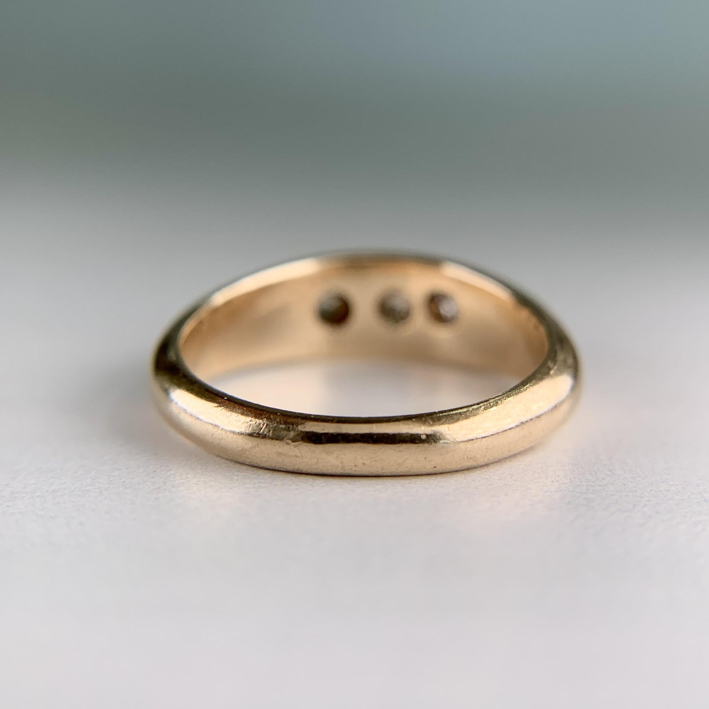 Antique Burnish Set Old Mine Diamond Ring 14k Yellow Gold