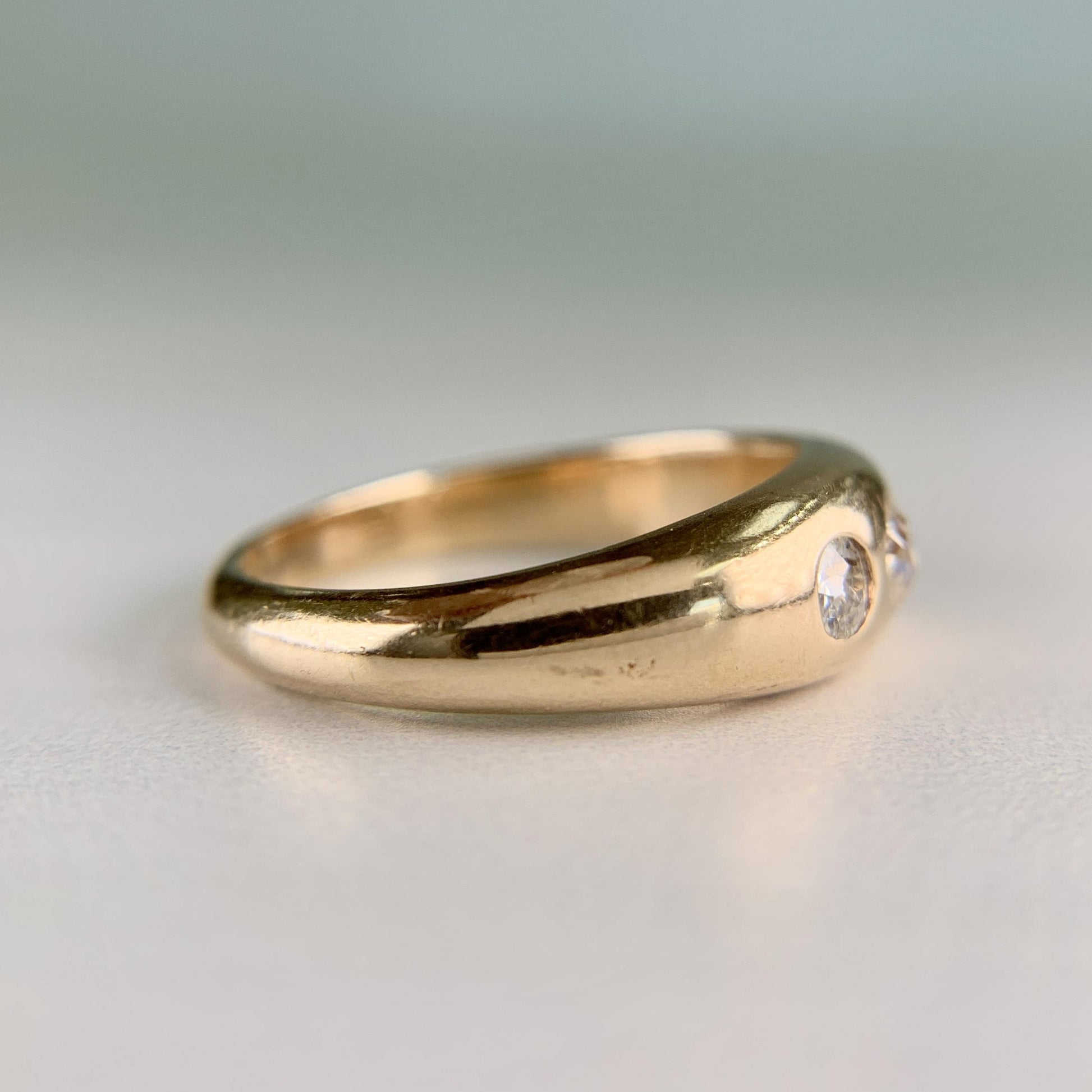 Antique Burnish Set Old Mine Diamond Ring 14k Yellow Gold