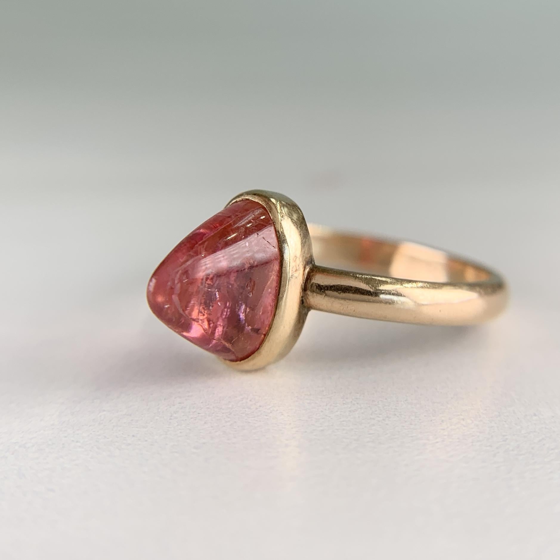 Antique 1910 Soviet Bullet Cut Tourmaline Ring 13k Yellow Gold