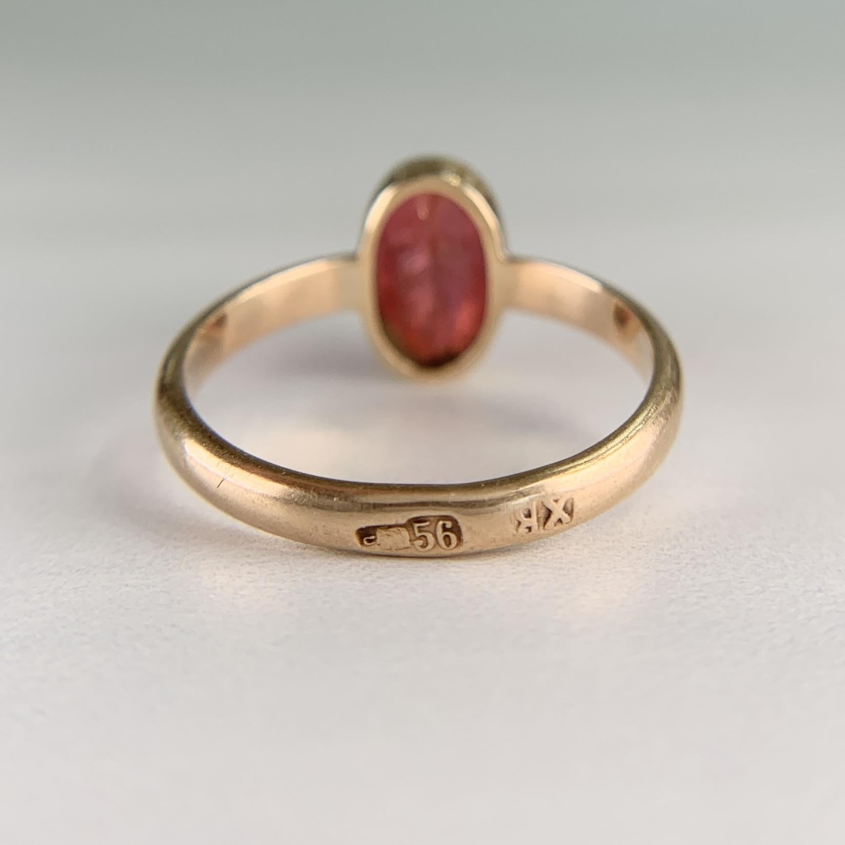 Antique 1910 Soviet Bullet Cut Tourmaline Ring 13k Yellow Gold