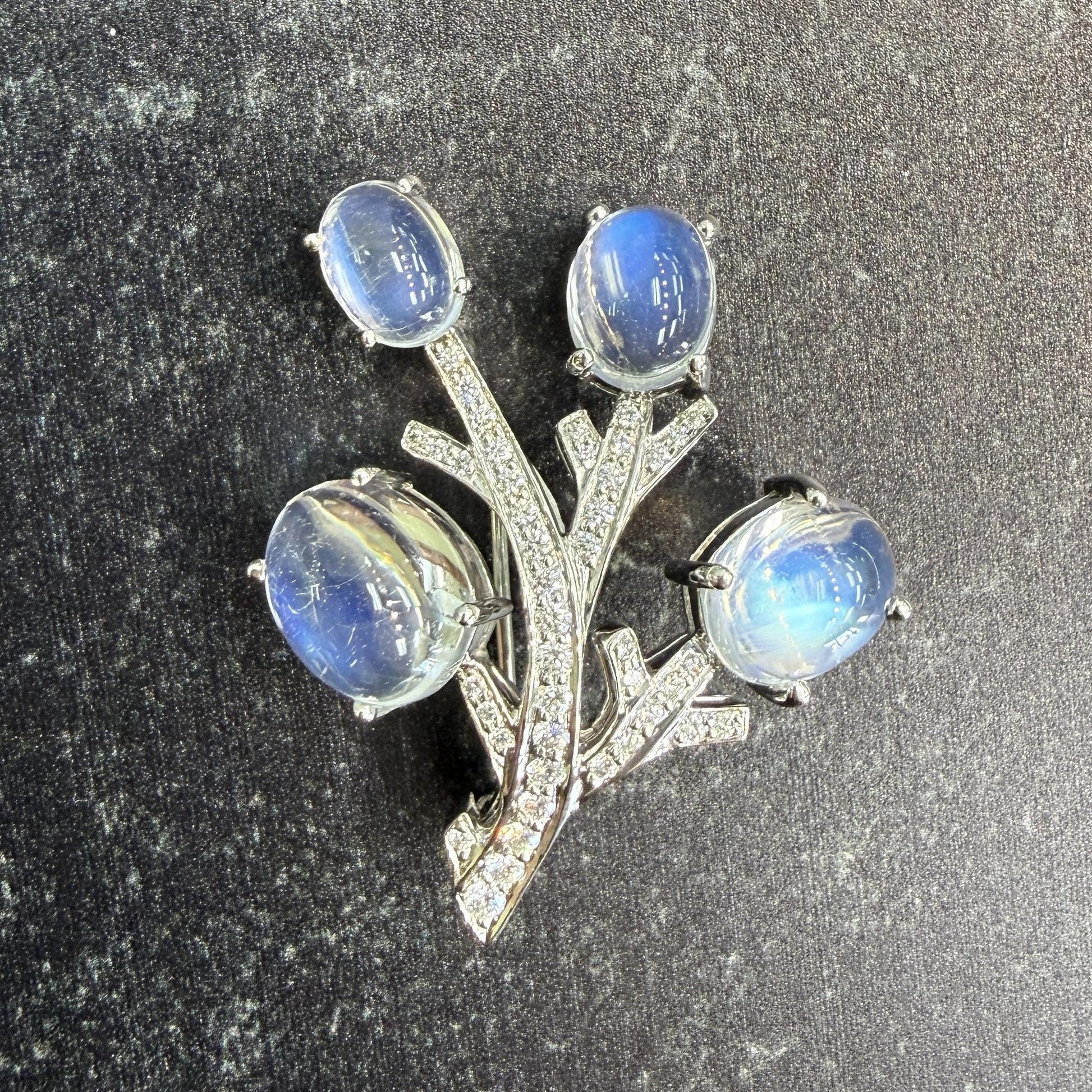 Vintage 1990's Tiffany & Co. Moonstone and Diamond Brooch Platinum