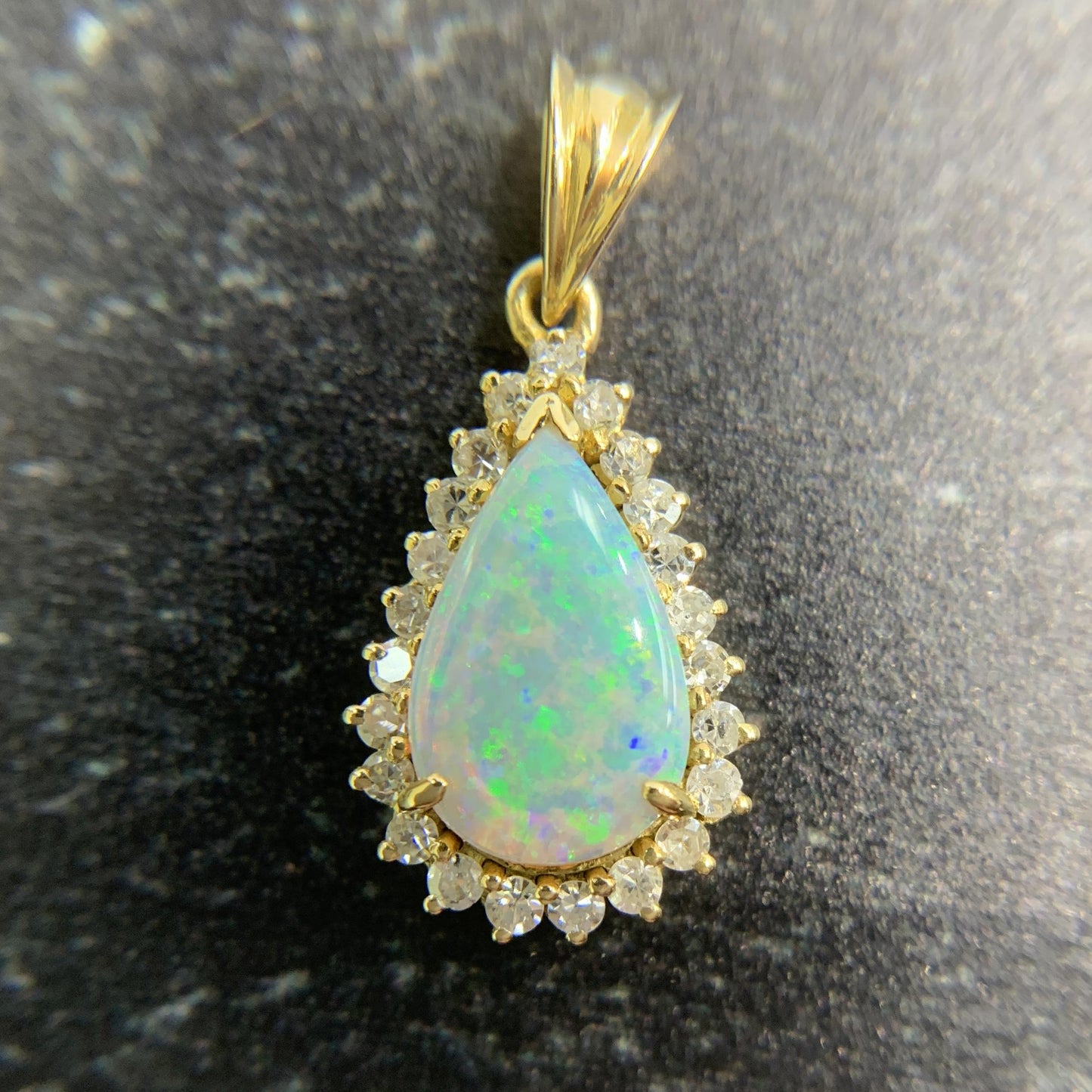 Vintage 1980's Opal and Diamond Pendant 18k Yellow Gold