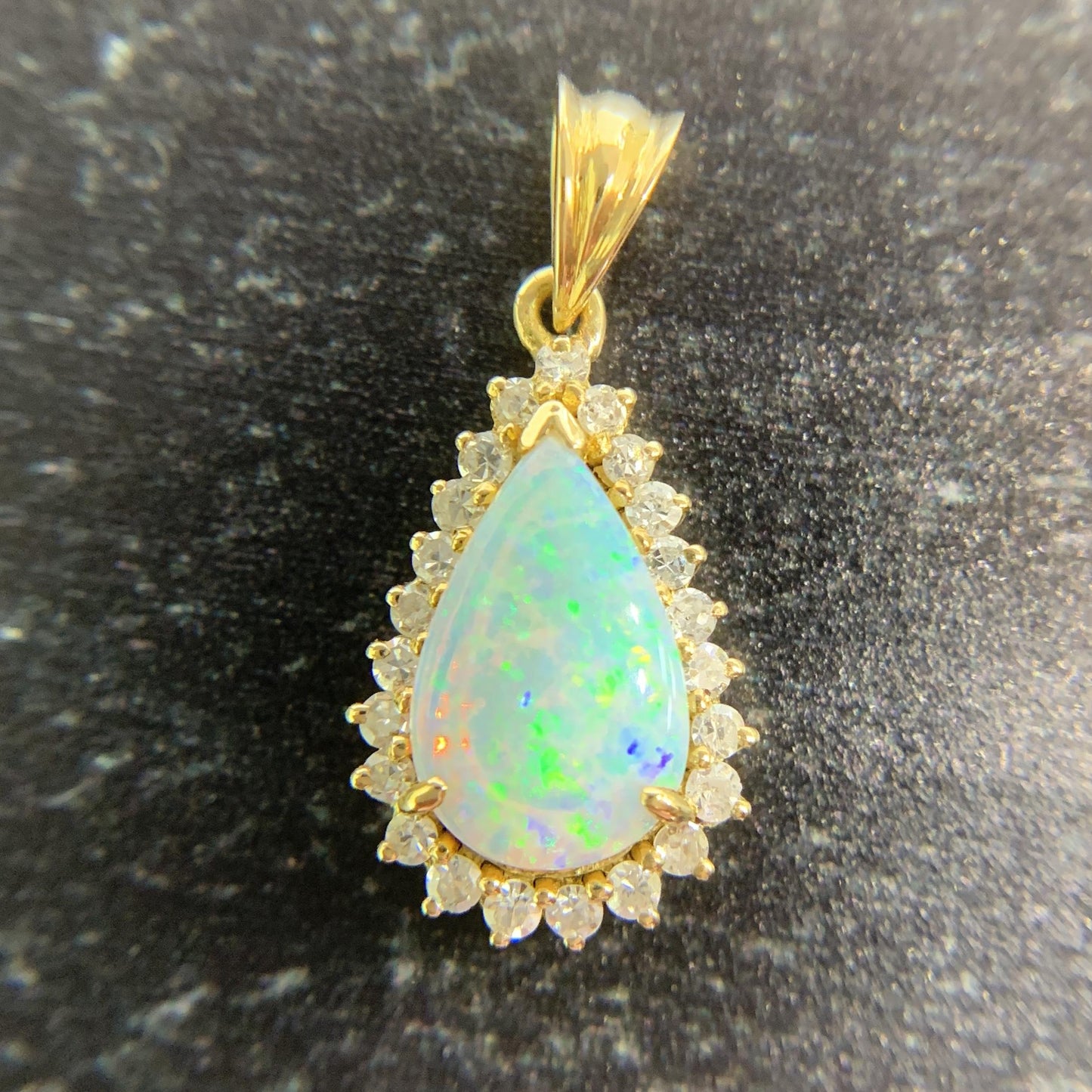 Vintage 1980's Opal and Diamond Pendant 18k Yellow Gold
