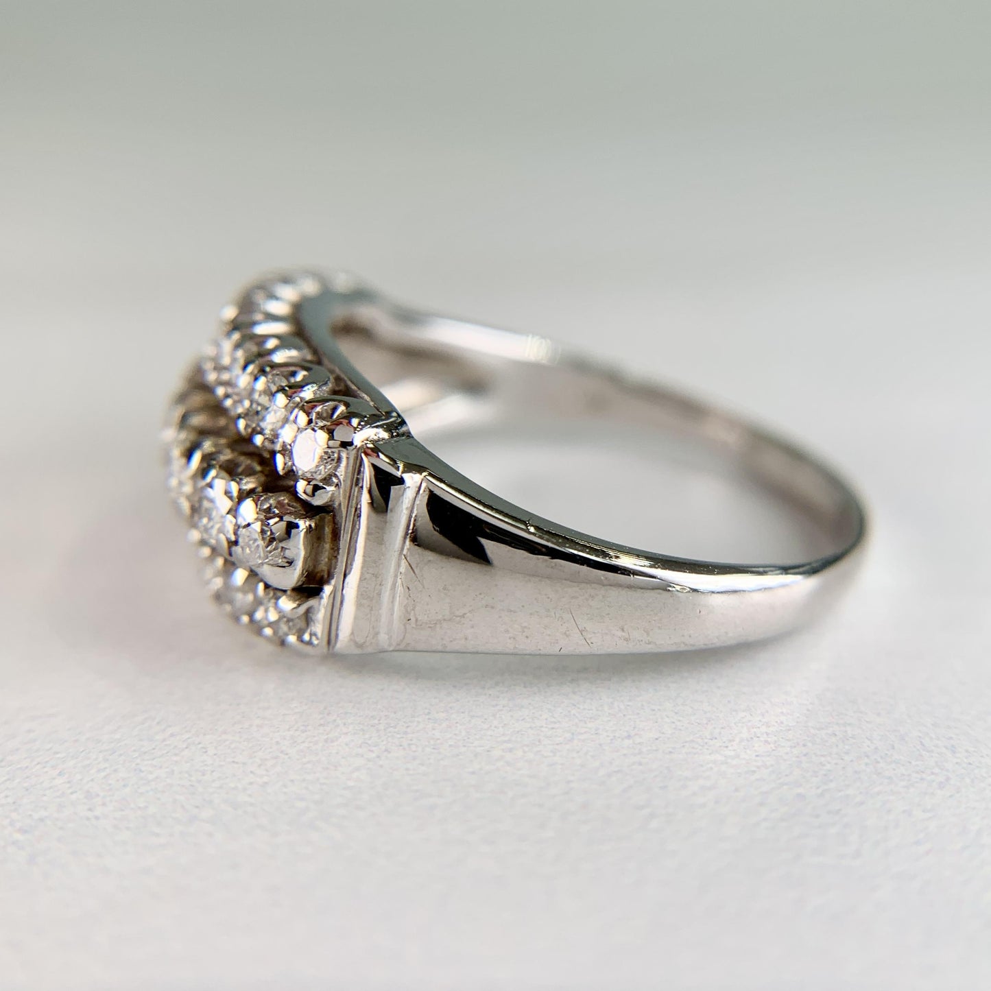 Vintage 1950's 3 Row Diamond Band Ring 14k White Gold